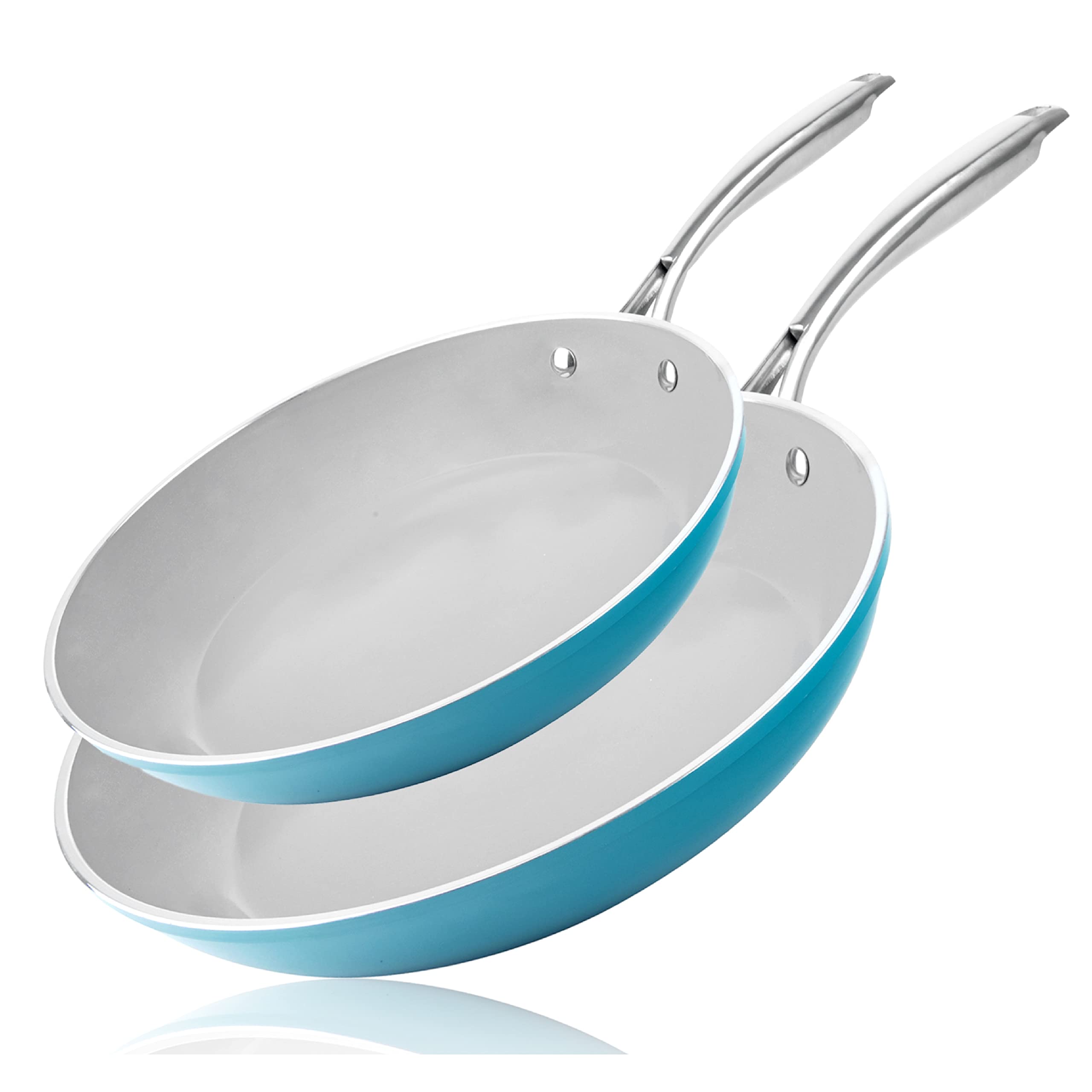 Gotham Steel Aqua Blue Nonstick Frying Pan Set, 2 Piece Non Stick Skillet Set, 8.5 & 9.5 Ceramic Nonstick Frying Pans for 