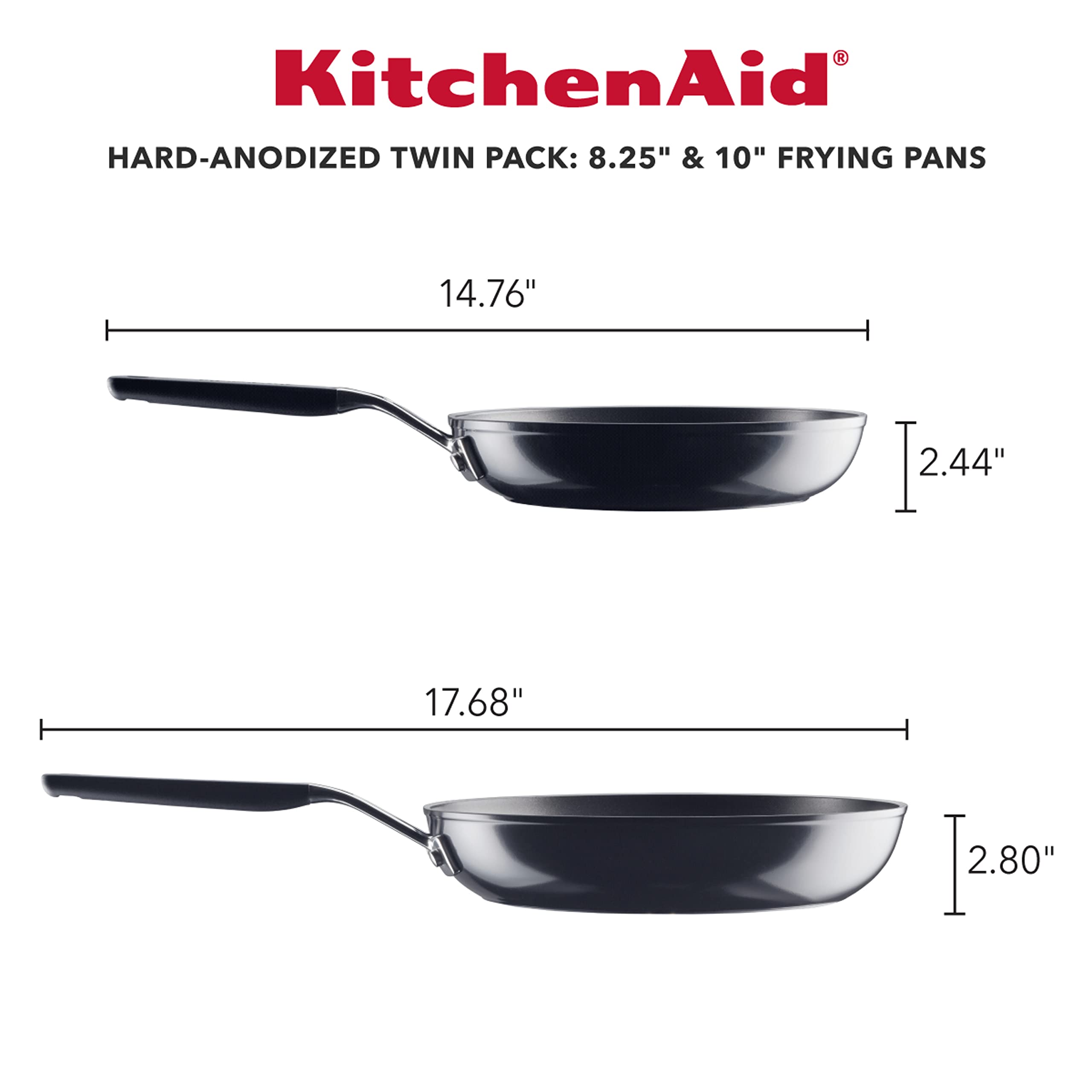 Kitchenaid Hard Anodized Nonstick Frying Pans/Skillet Set, 8.25 Inch And 10 Inch, Onyx Black