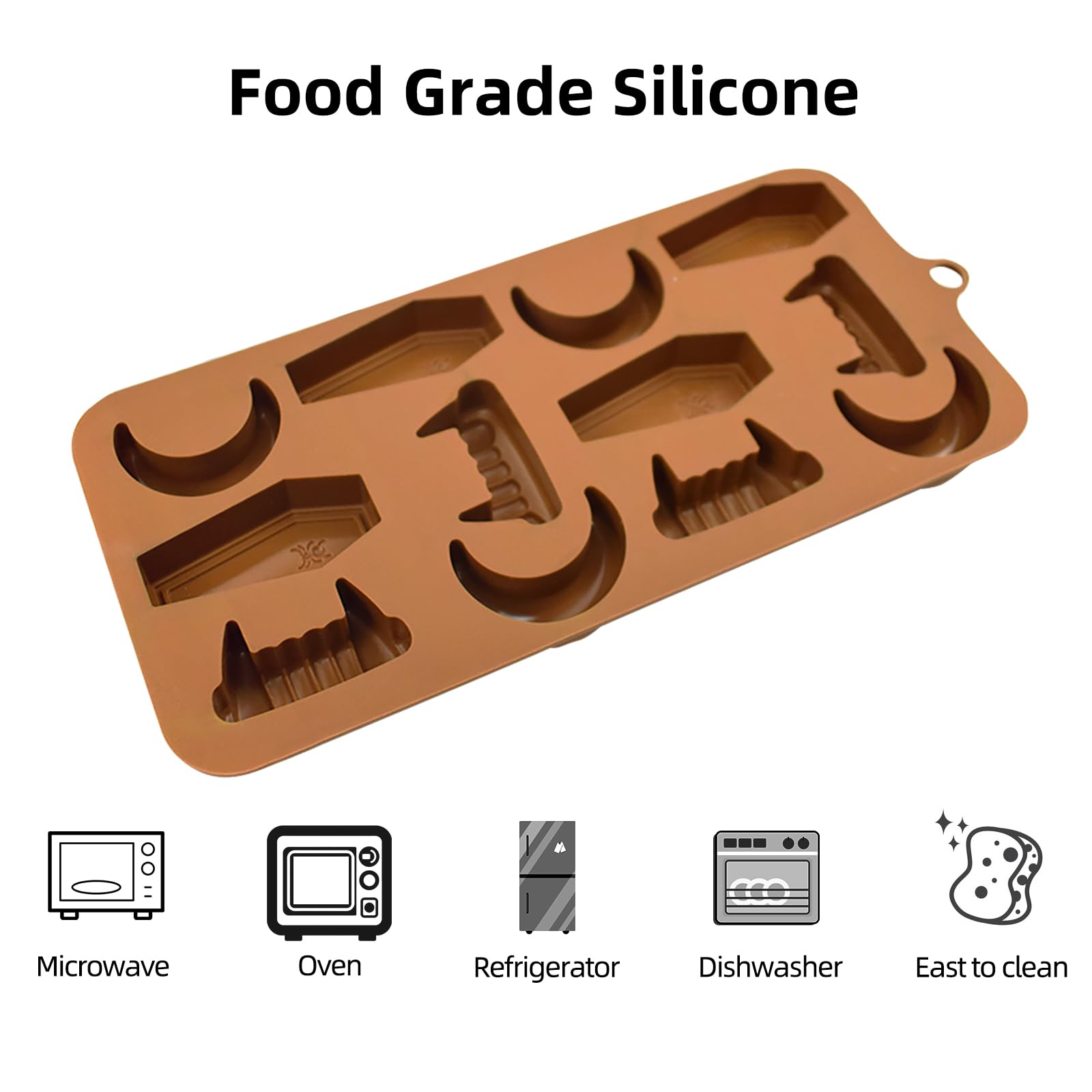 Eduee Silicone Chocolate Molds Halloween Candy Molds Vampire Teeth Rip Gravestone Moon Shape Ice Cube Molds Set Of 2