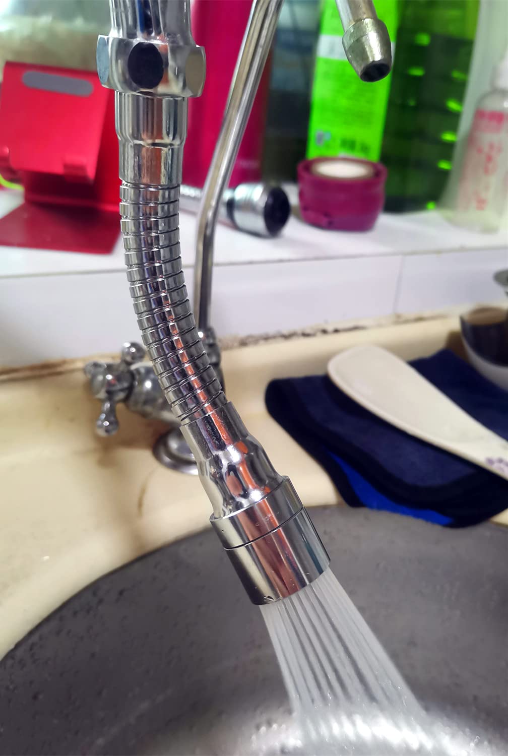 7 Inch Metal Hose Faucet Sprayer Attachment Goose Neck Kitchen Sink Aerators Polished Chrome For Cold Hot Water (Silver)