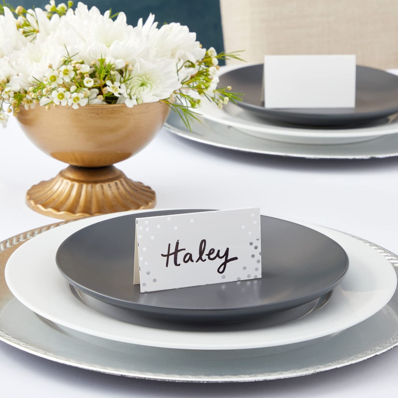 100 Pack Wedding Place Cards For Table Setting, Blank Table Name Card, Silver Foil Polka Dot Place Cards For Birthday, Banquet,