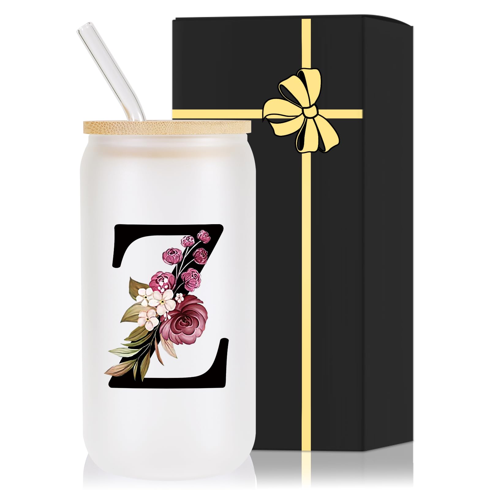 Wulcea Monogrammed Glass Drinking Cup With Lid Straw Women Men Teacher Female Male Preschool Kindergarten Pre K Prek Middle High