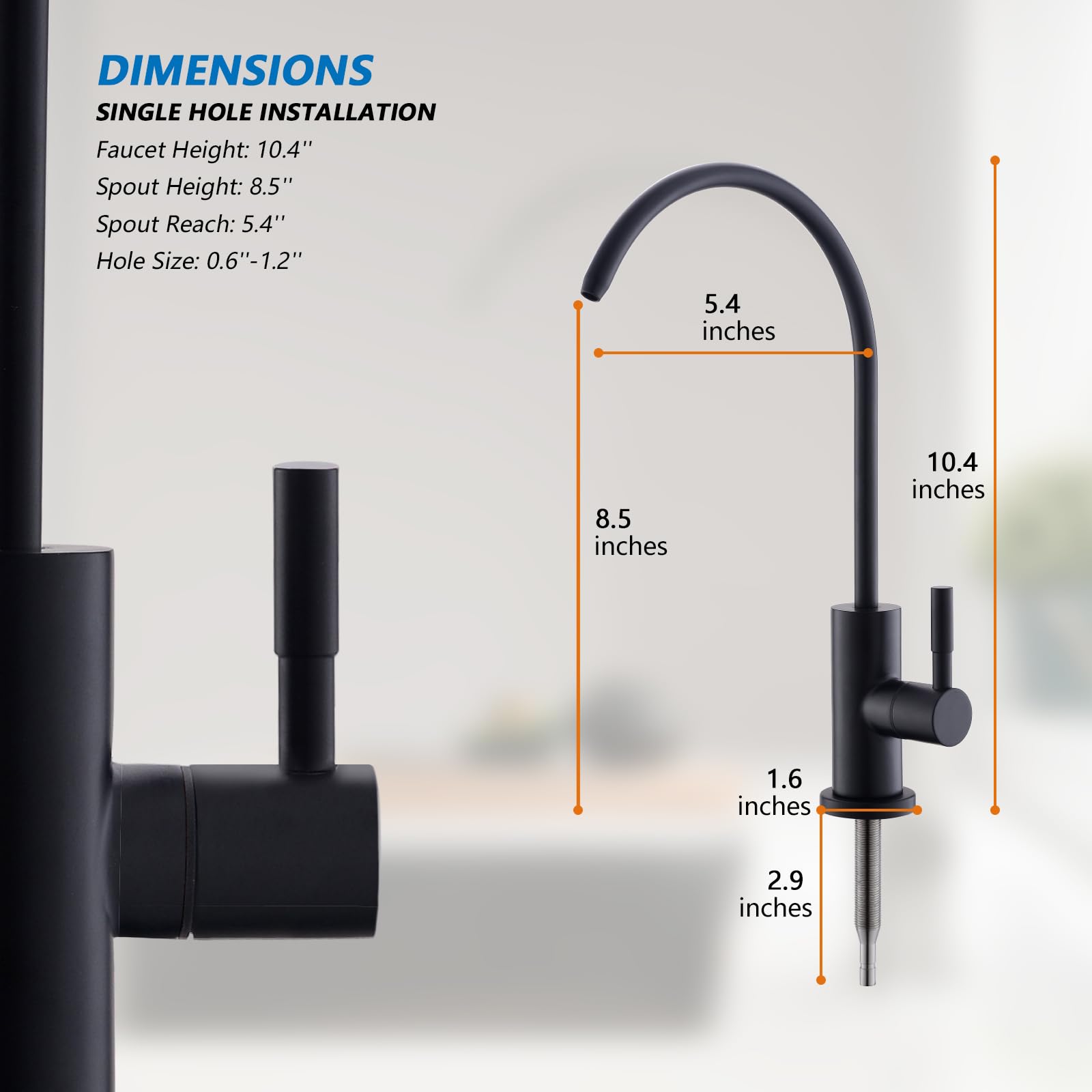WEWE Reverse Osmosis Faucet, Matte Black Stainless Steel, 10.3'' Tall, Model A1003-07-07MB, Non Air Gap for Kitchen Sink