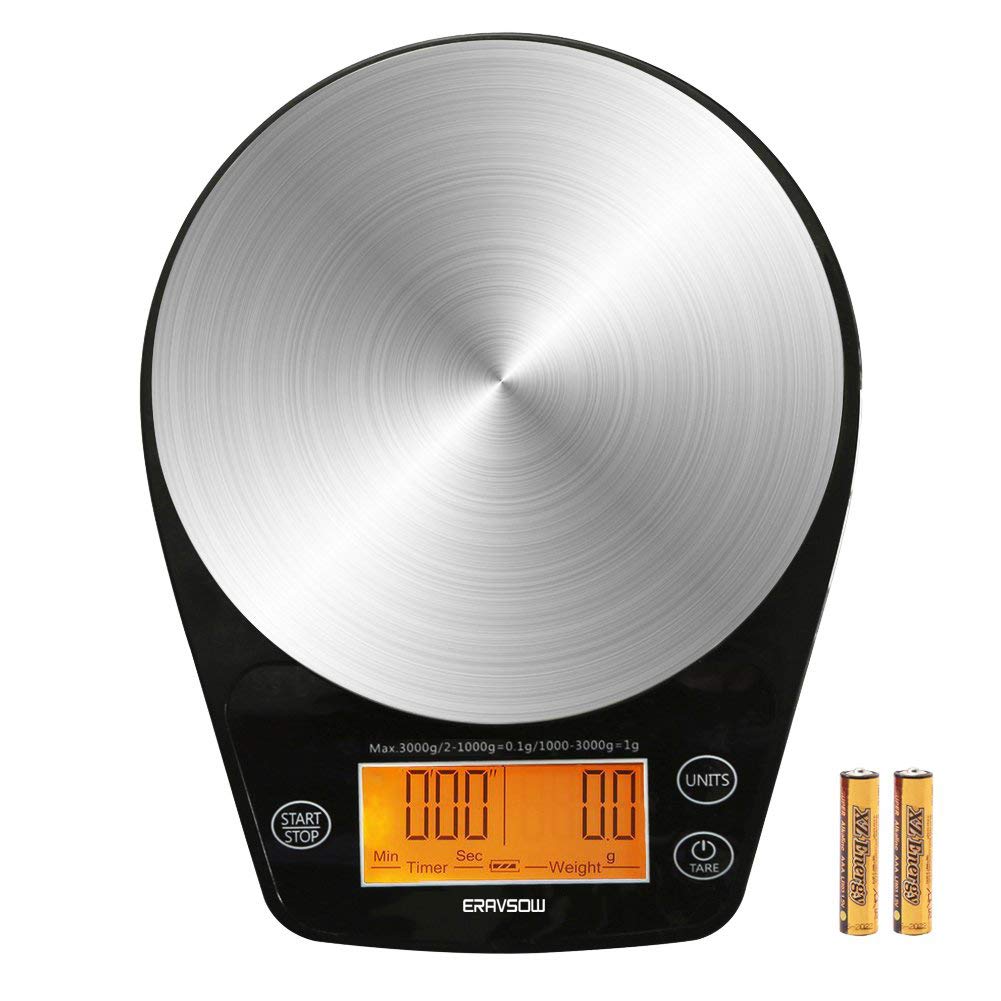 Eravsow Digital Hand Drip Coffee Scale Stainless Steel Precision Sensors Kitchen Food Scale With Timer Weight Lcd Display & Hang