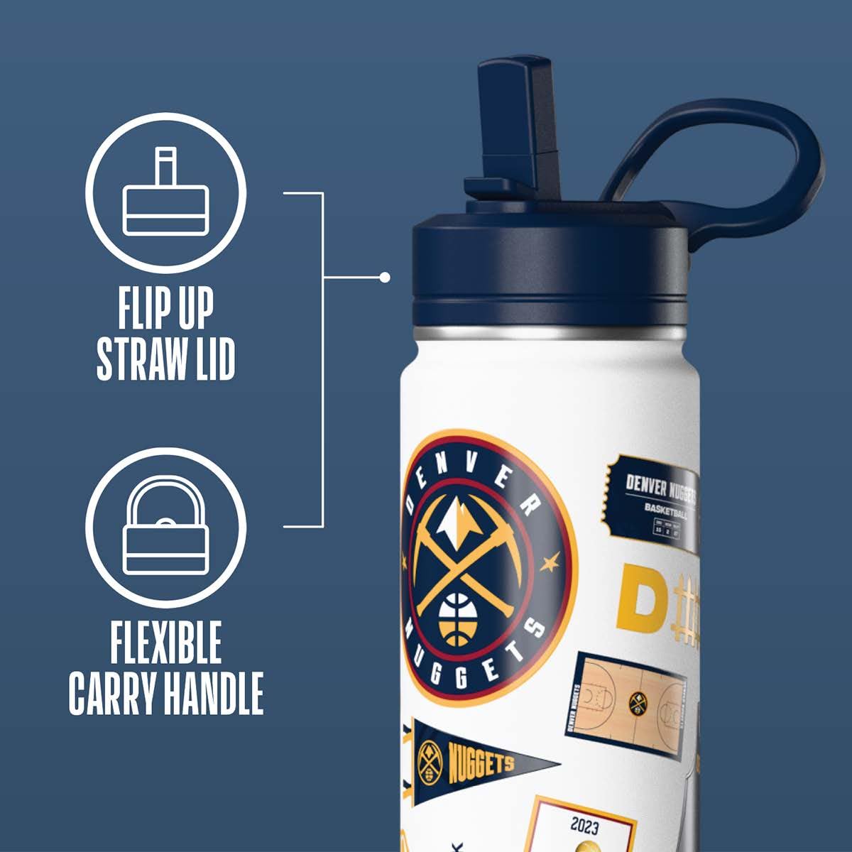 Hydrapeak x NBA Officially Licensed Denver Nuggets 20 oz Active Water Bottle with Chug Lid and Handle Reusable Stainless Steel D