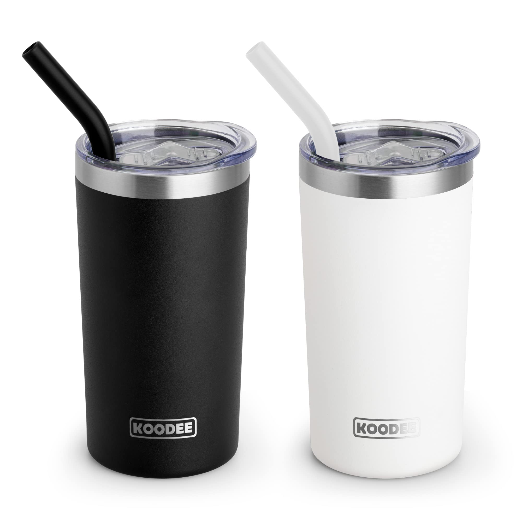 koodee Coffee Tumbler-12 oz Tumbler with Lid and Straw-Stainless Steel Double Wall Vacuum Insulated Tumbler Cup for Women (Black