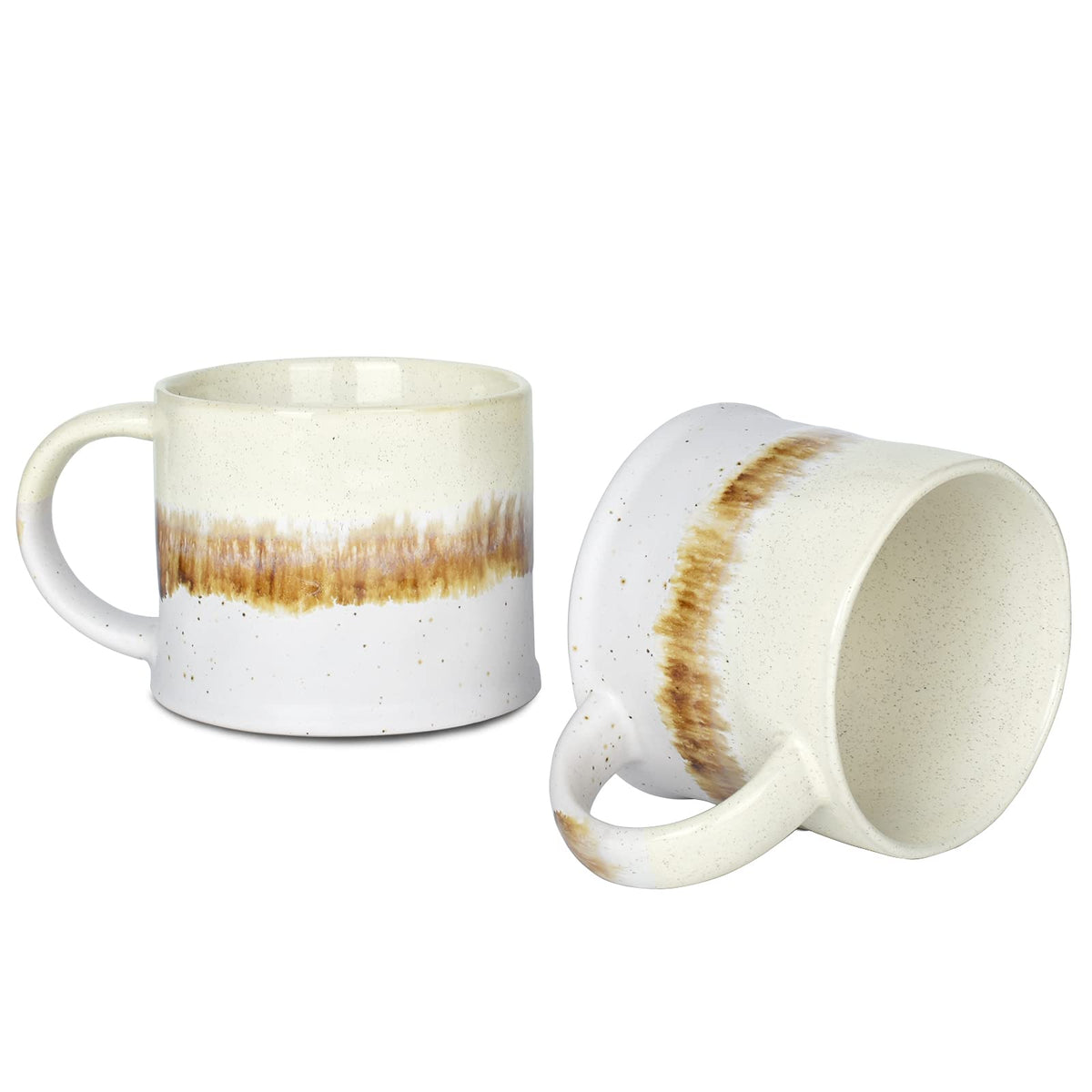 Bosmarlin Medium Ceramic Coffee Mug Set Of 2, 15 Oz, Big Stoneware Tea Cup For Office And Home, Dishwasher And Microwave Safe (B