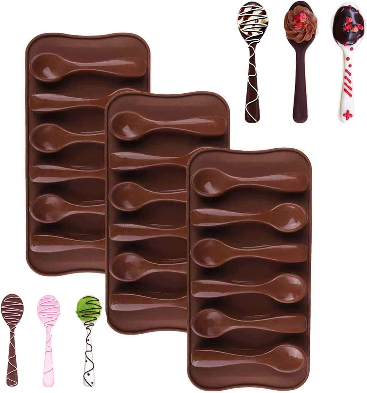 Spoon Shaped Chocolate Silicone Mold 3Pcs-6 Cavity Hot Chocolate Spoon Molds For Hot Cocoa & Coffee Butterscotch Handmade Chocol
