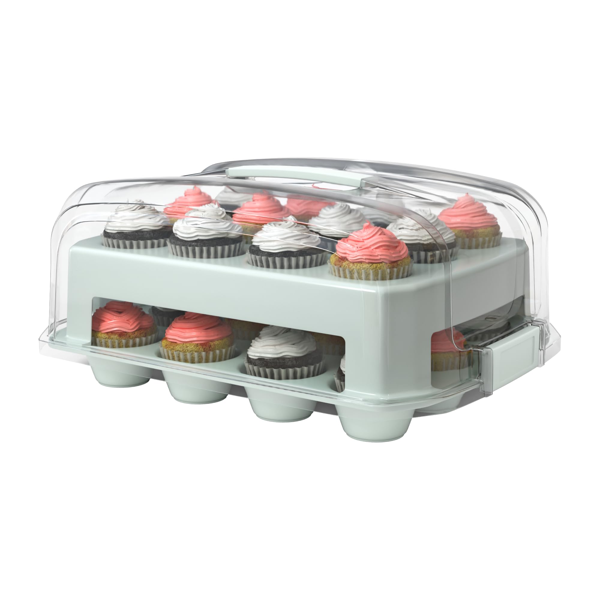 Top Shelf Elements Cupcake Carrier, Fashionable Green Cupcake Holder Carries 24 Standard-Size Cupcakes, Durable Muffin Traveler