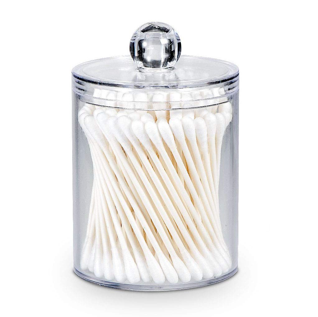 Axx Qtip Dispenser Apothecary Jars Bathroom - Qtip Holder Storage Canister Clear Plastic Jar For Cotton Ball,Cotton Swab,Q-Tips,