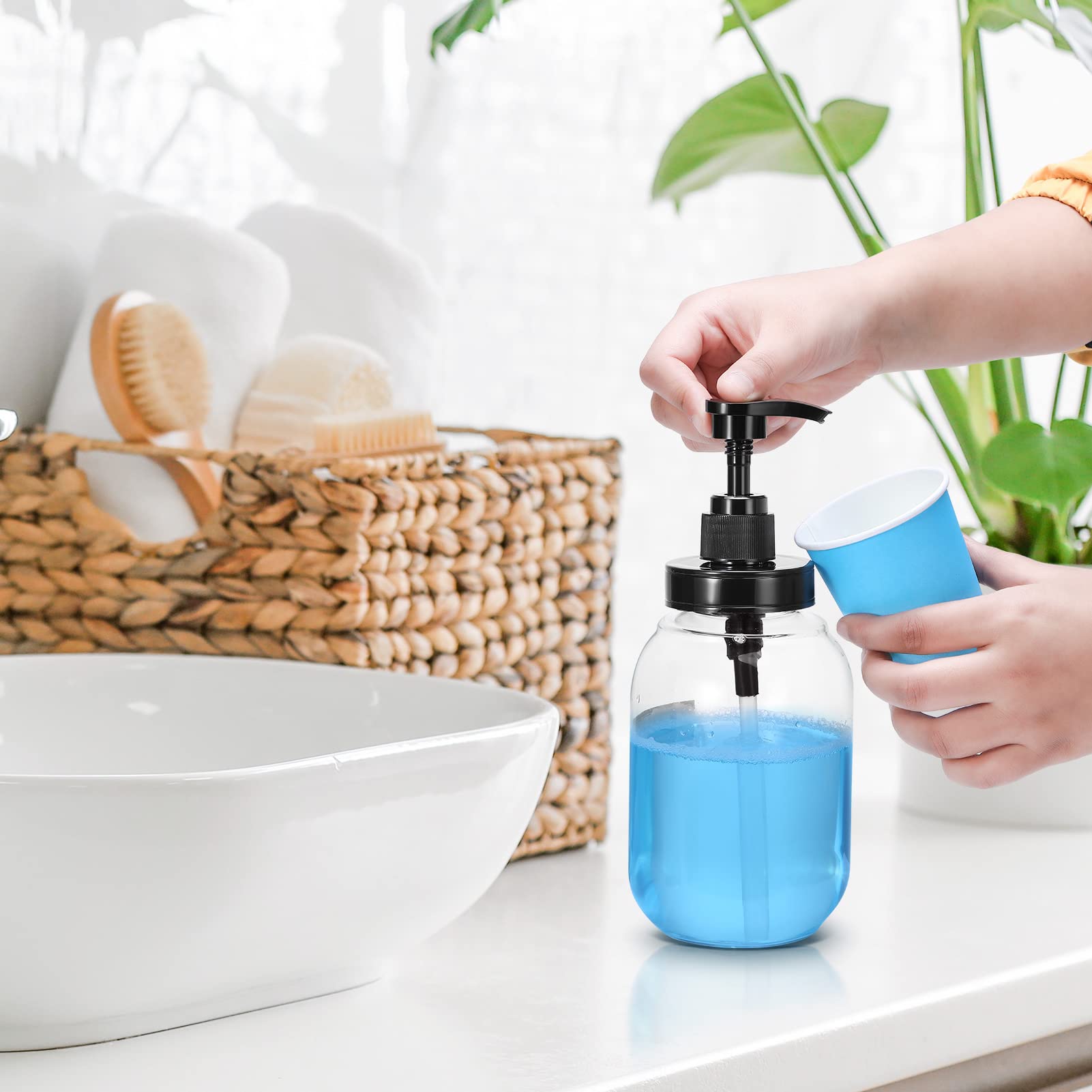 Summark Mouthwash Dispenser For Bathroom,Mouth Wash Pump Bottle With Stainless Steel Cup Holder,24 Oz Refillable Clear Mouthwash