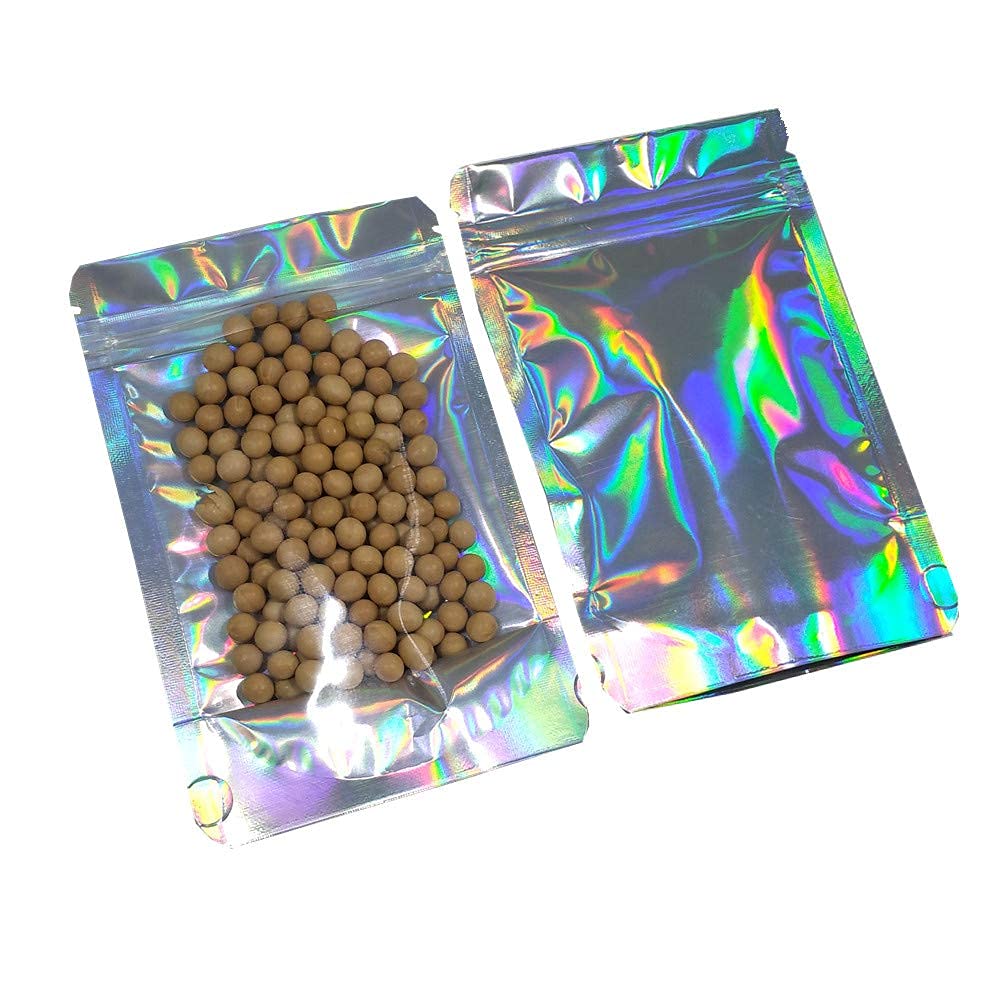 Bat Pack Resealable Stand Up Zipper Lock Bags Heat Seal Pouches Gusset Bottom Clear Foil Food Storage Packaging Bag (50, 3.3X5.1