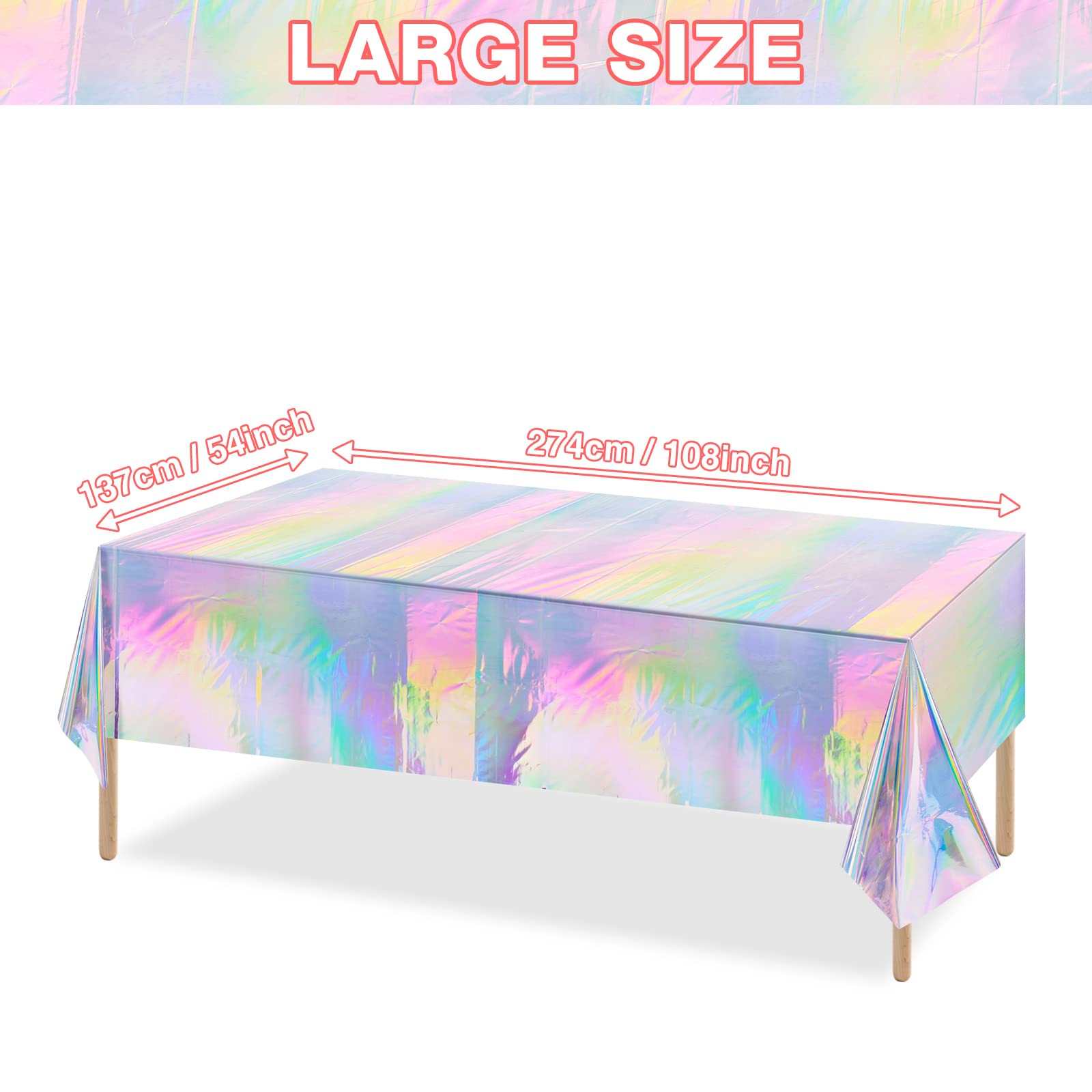 2 Pack Iridescence Plastic Tablecloths Shiny Disposable Laser Rectangle Table Covers Holographic Foil Tablecloth Iridescent Part