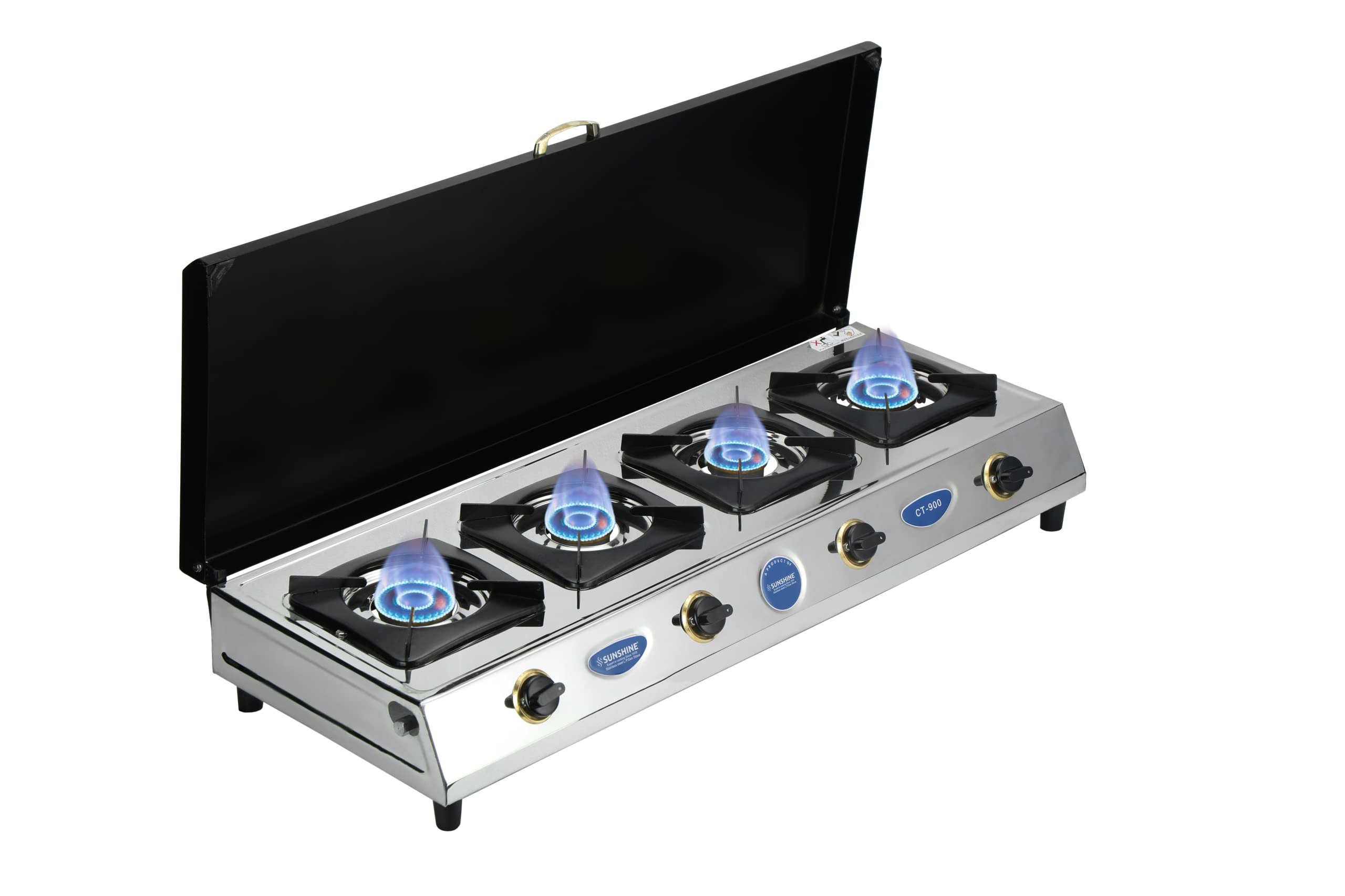 Sunshine Ct900 Cover Sleek 4Burner Gas Stove With Manual Ignition, Stainless Steel Body, Isi Certification, And Silver Elegance