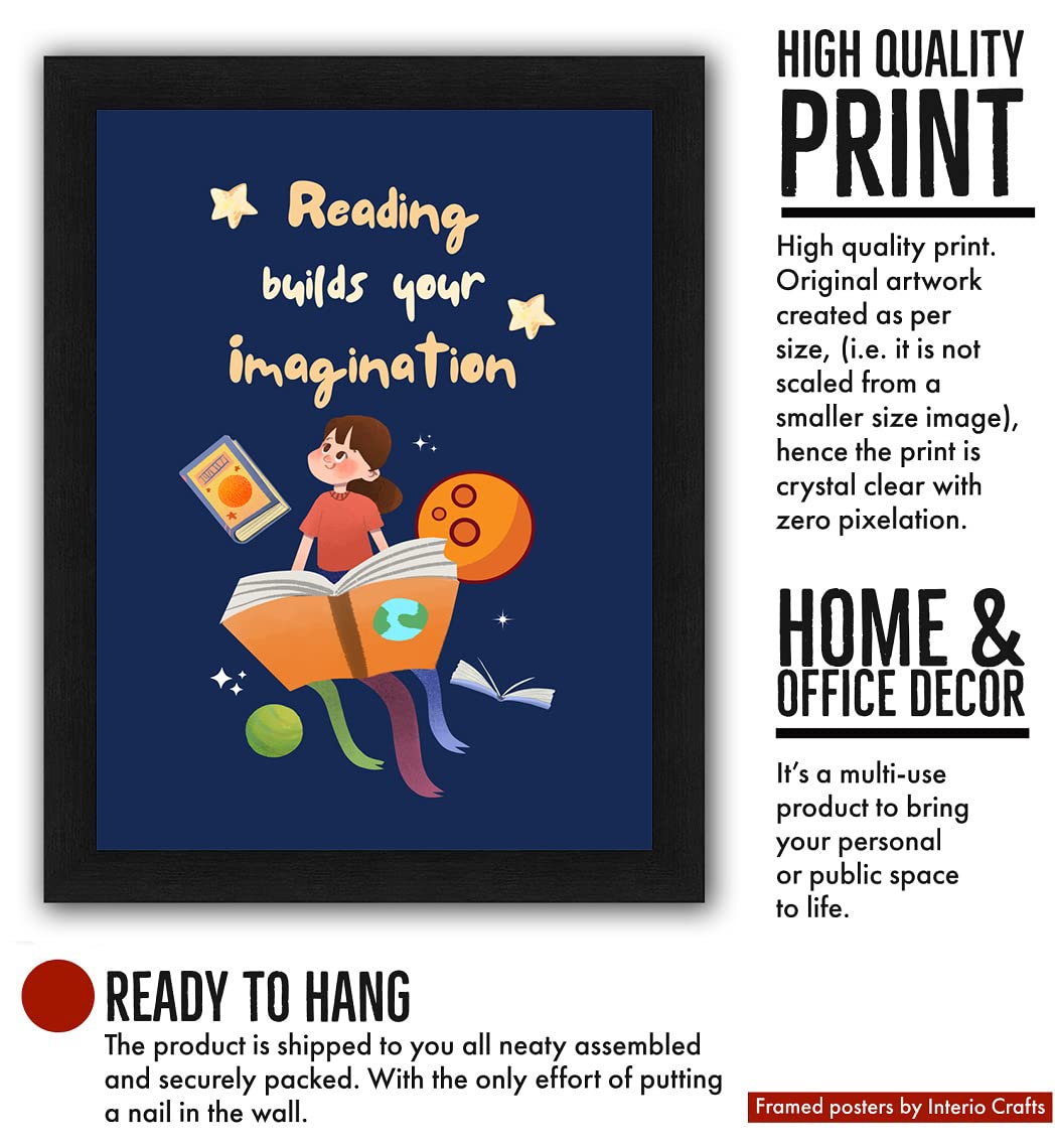 Interio Crafts Framed Poster For Readers, Quote Poster For Library And Study Room Wall Decor, Synthetic Wood, Black Frame, 13 X