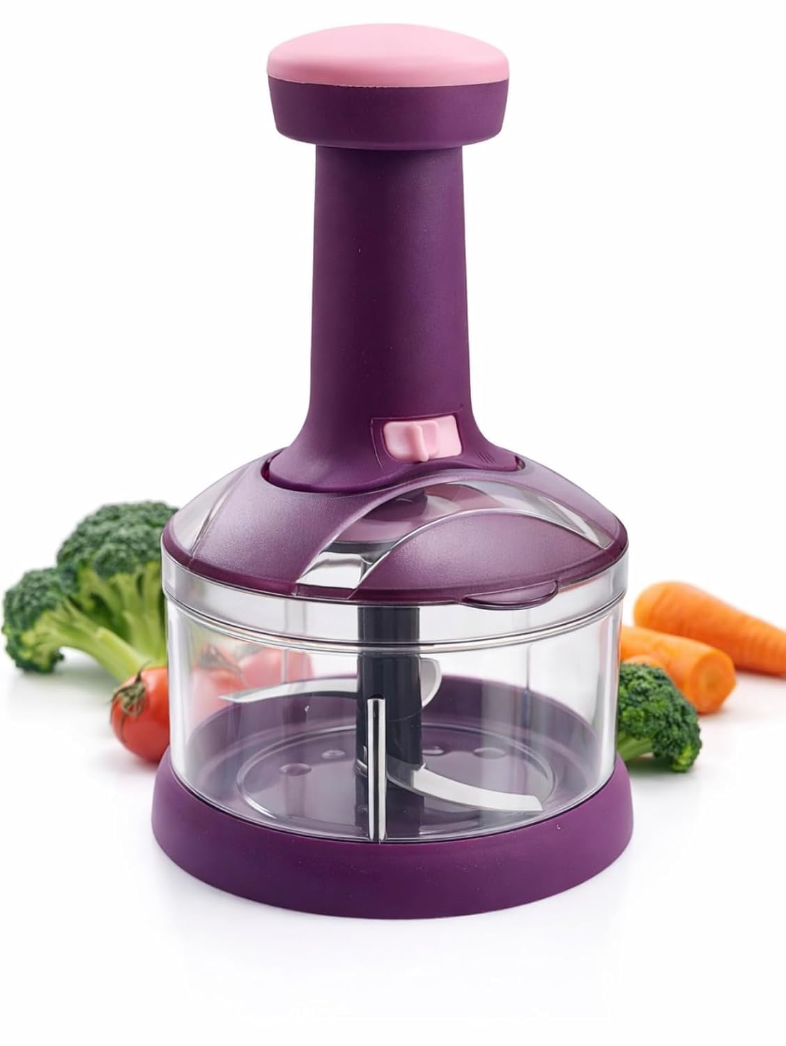 Glowra Kitchenware Clever Push Chopper For Kitchen Use Manual Hand Press Push Chopper With 6 Blades For Effortless Chopping Vege