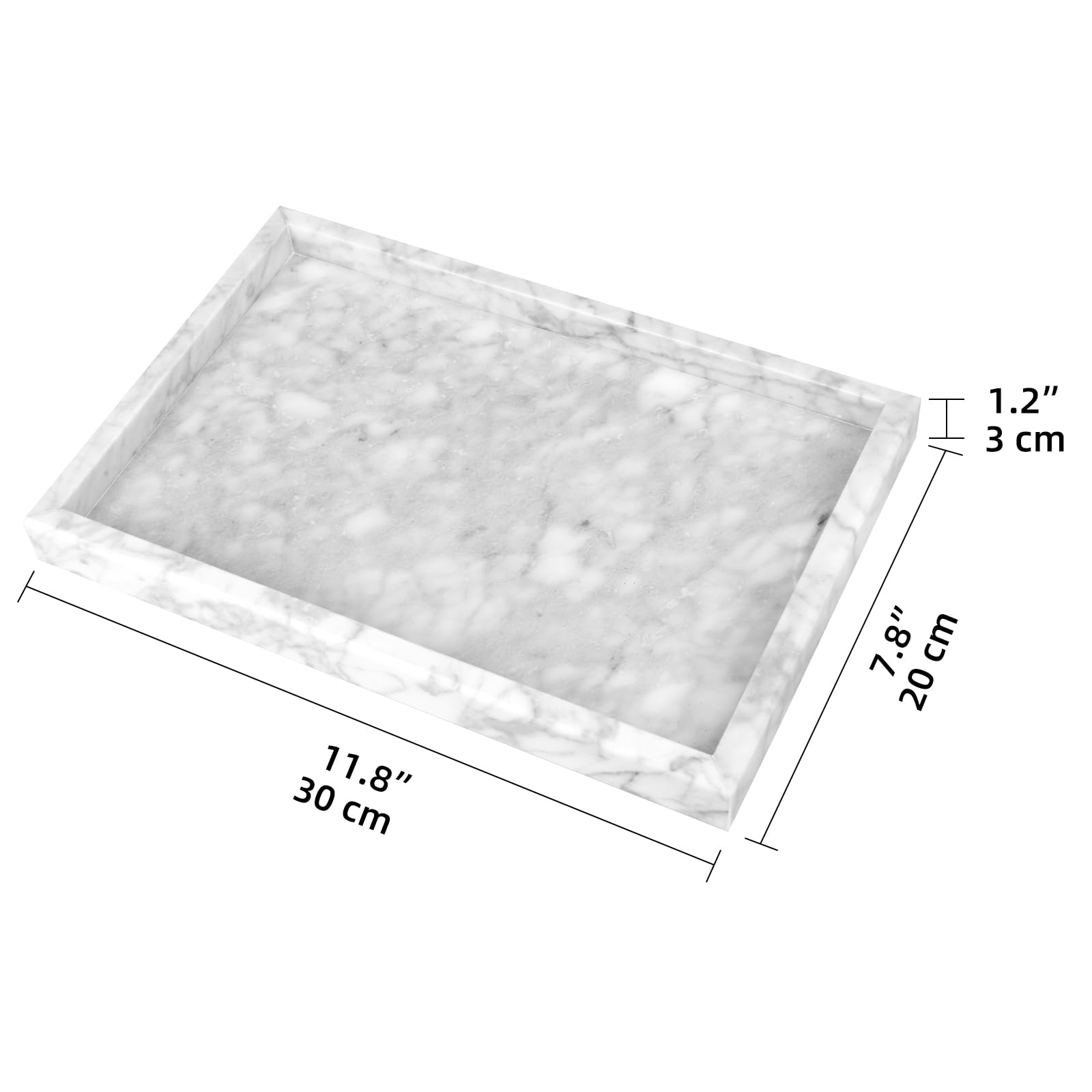 Heshibi Marble Bathroom Vanity Tray, Natural Luxury Carrara Vanity Home Kitchen Bathroom Table Tray, Stone Decorative Countertop