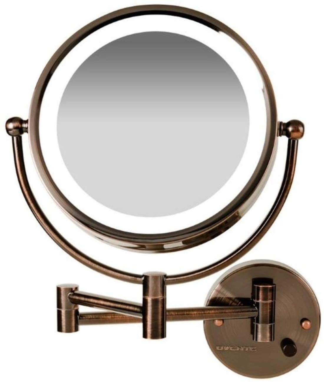 Ovente 9'' Lighted Wall Mount Makeup Mirror - 1X/ 7X Magnification, Hardwired Glow Cosmetic Light Up Mirror, Spinning 360-Degree