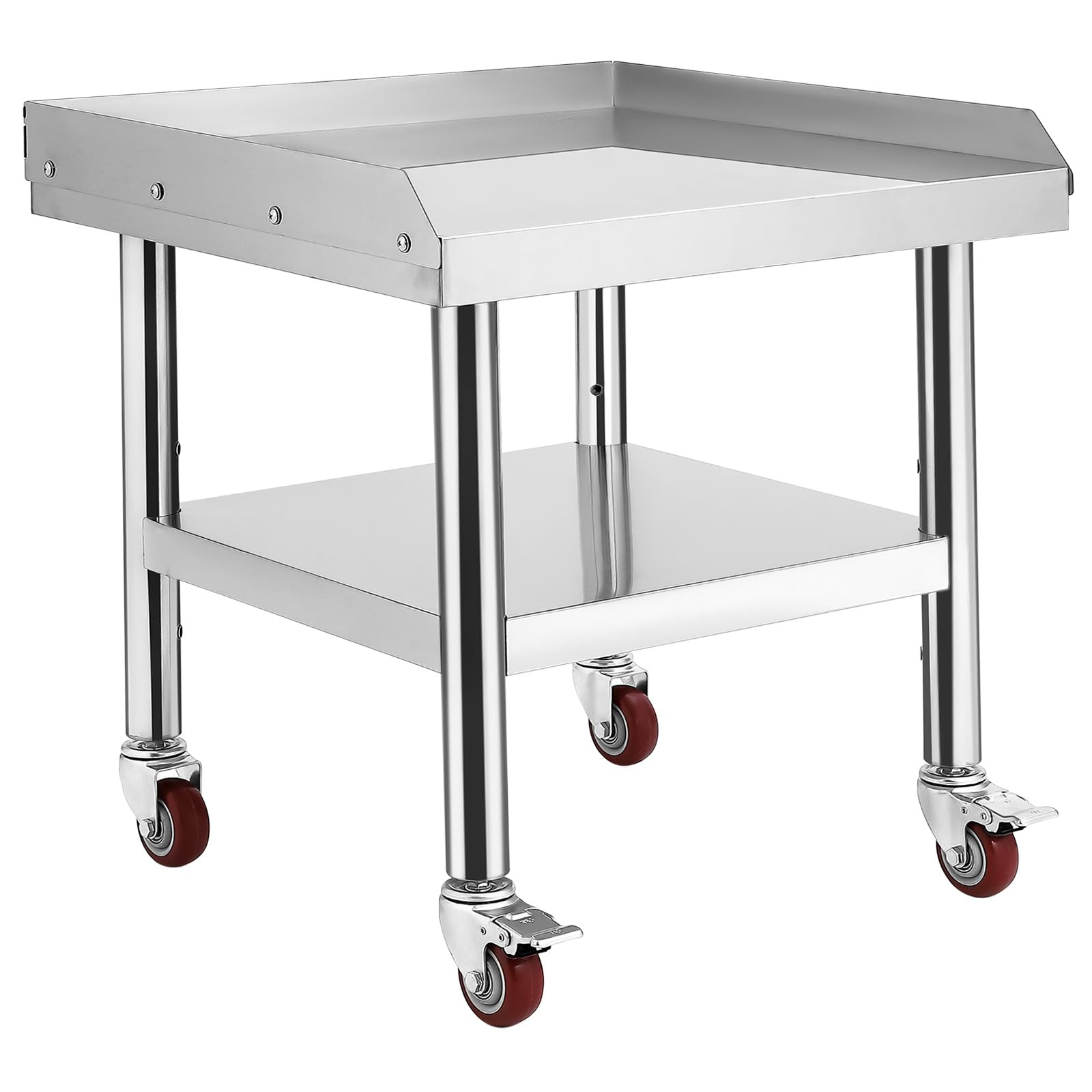 GarveeTech Stainless Steel 24x24x24 in Equipment Grill Stand Table, 1000 LBS Top Shelf, 220 LBS Bottom Shelf, 2 in Edge Baffle, 