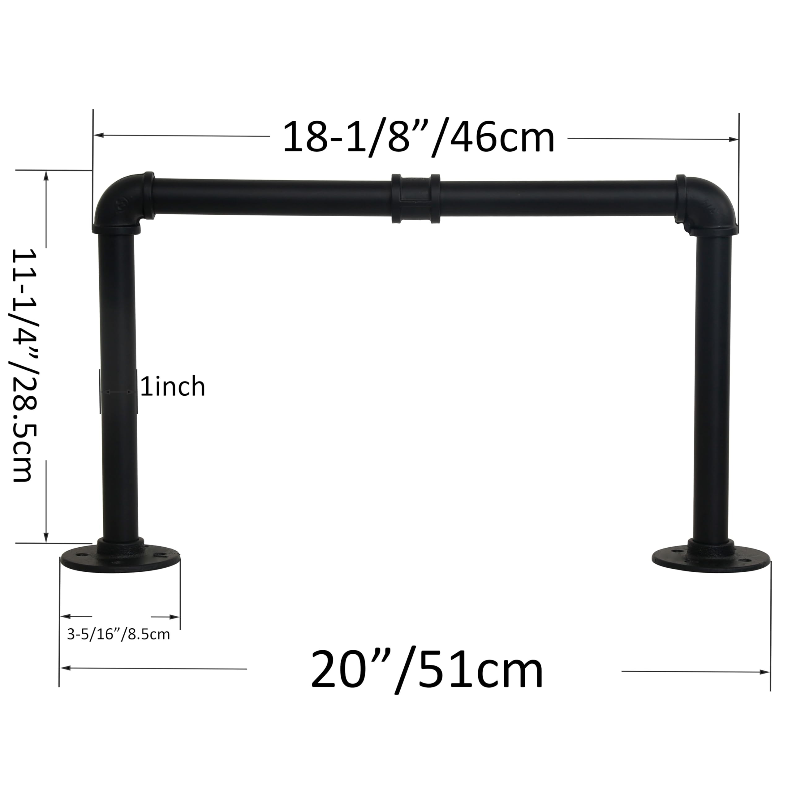 WEBI Clothing Rack Wall Mount 20'' Industrial Pipe Clothes Rack for Hanging Clothes Heavy Duty Iron Garment Rack Bar Retail Display Clothes Rod for Closet Laundry Room Black