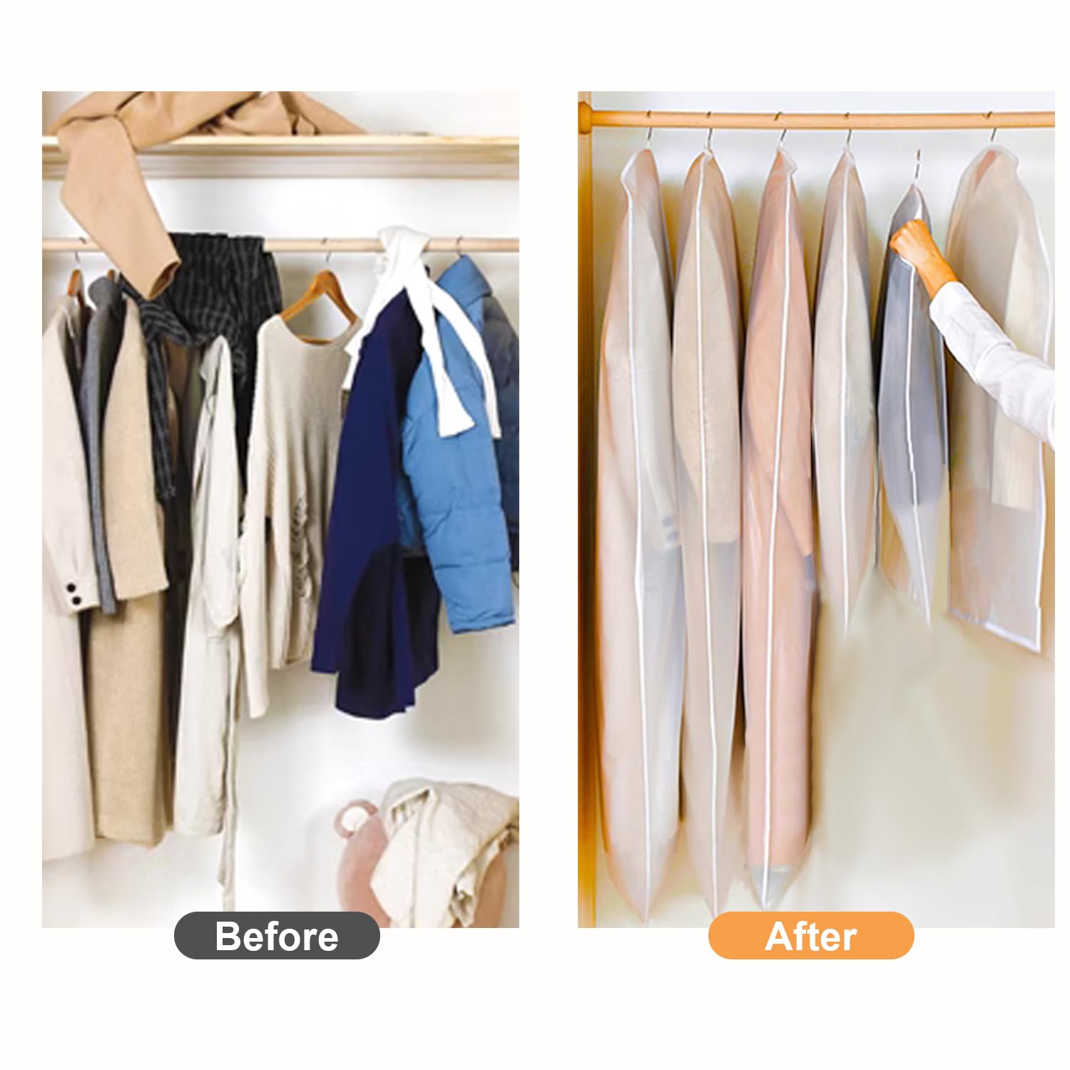 Wellong 10 Packs Combo Size Garments Bags, Clear Dress Bags For Closet Storage, Suit Cover Protecting Dusts With Zipper, Hanging