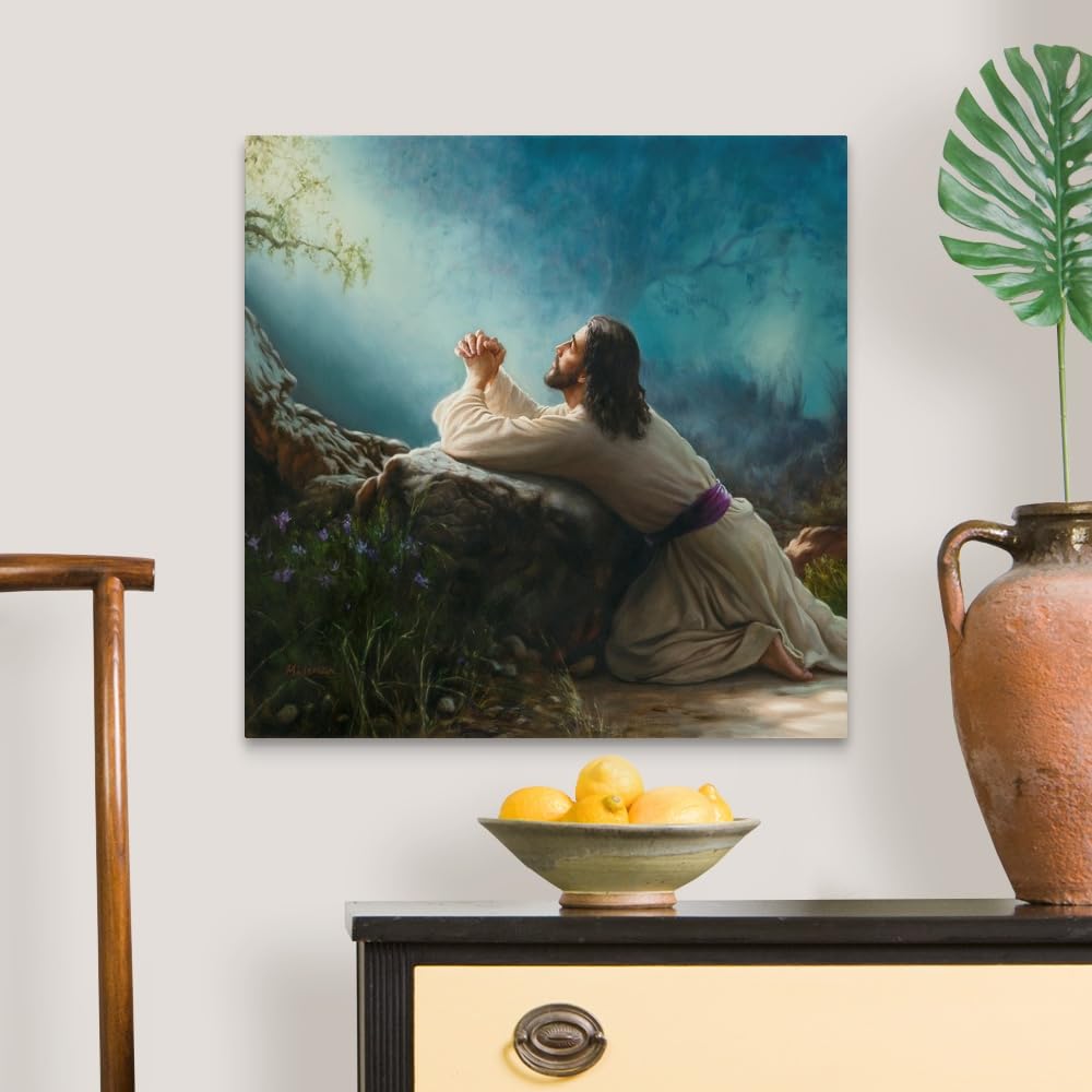 CANVAS ON DEMAND Gethsemane Canvas Wall Art Print, 24"x24", Artist-Grade Canvas, Dark Gray, Light Gray Blue, Christian Home Decor