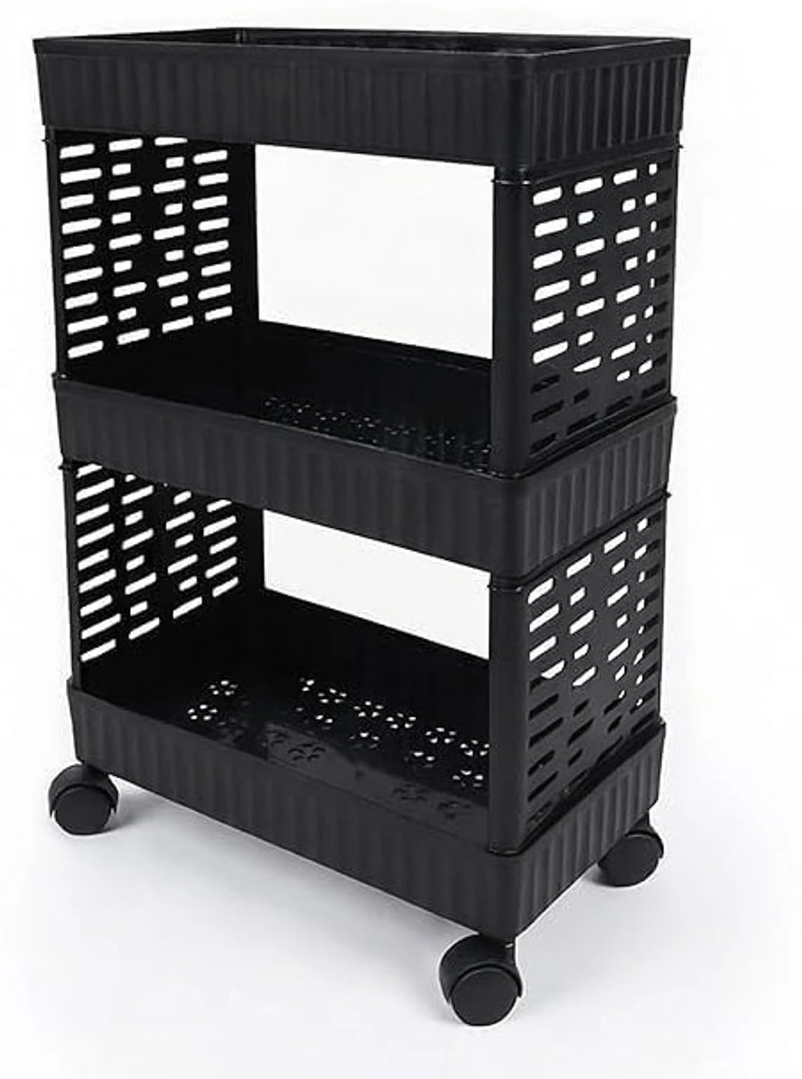 HiruS 3 Tier Plastic Rolling Storage Cart With Wheels | Multipurpose Utility Organizer Rack For Kitchen, Bathroom, Laundry & Ho