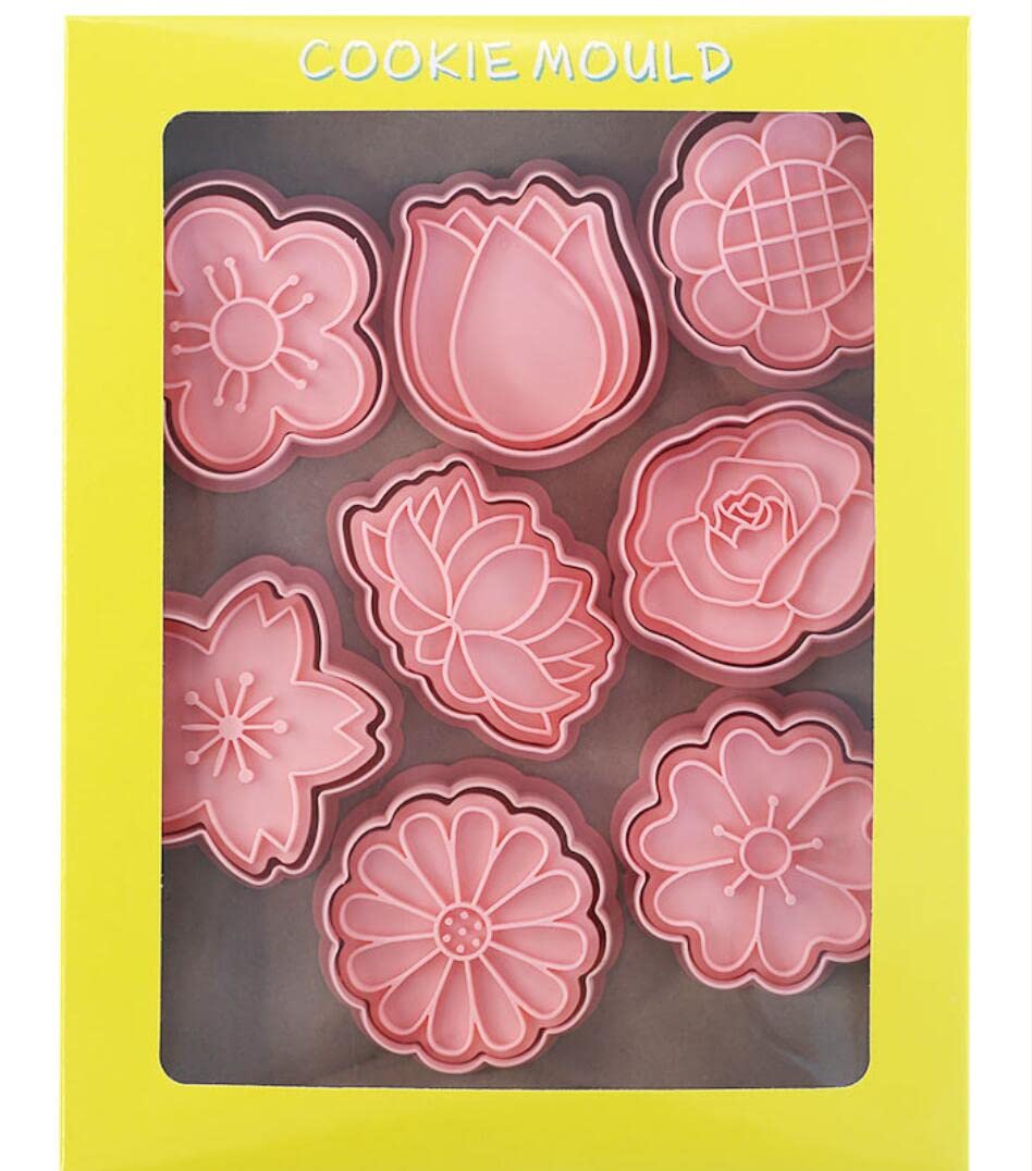 Flower Cookie Cutters,Plastic Daisy Cookie Stamps,3D Rose Cookie Moulds For Baking,Cookie Mould Press Lotus Cookie Press Set Kit