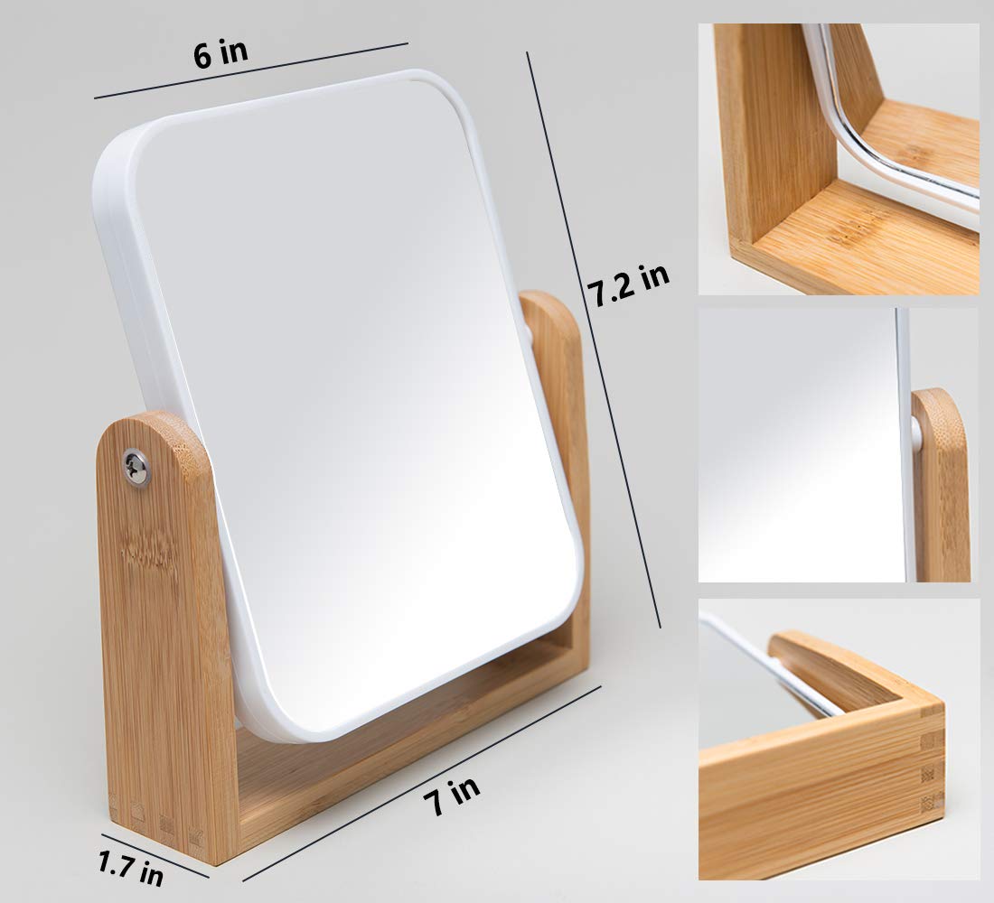 Yeake Vanity Makeup Mirror With Natural Bamboo Stand,8 Inch 1X/3X Magnification Double Sided 360 Degree Swivel Magnifying Mirror