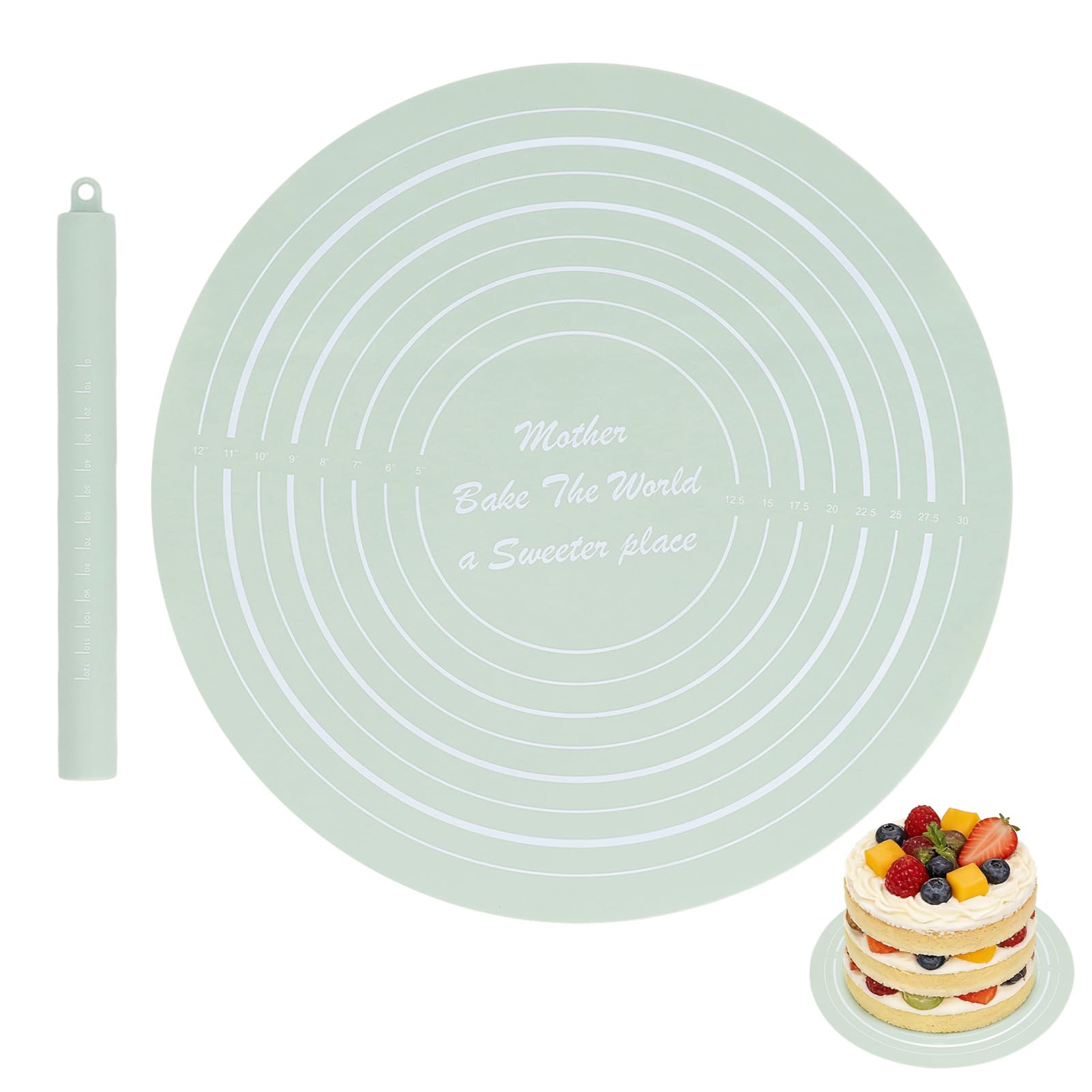 Pastry Mat Non Slip Mat for Cake Turntable, Round Silicone Baking Mat Dough Mat, Rolling Mat Pie Crust Mat for Baking Dough, Piz