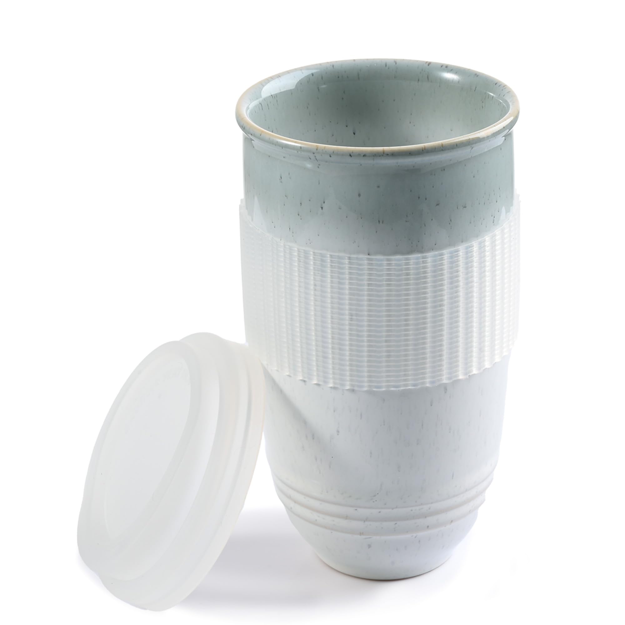 WishDeco Ceramic Travel Mug 14oz, Reactive Glaze Coffee Mug with Lid