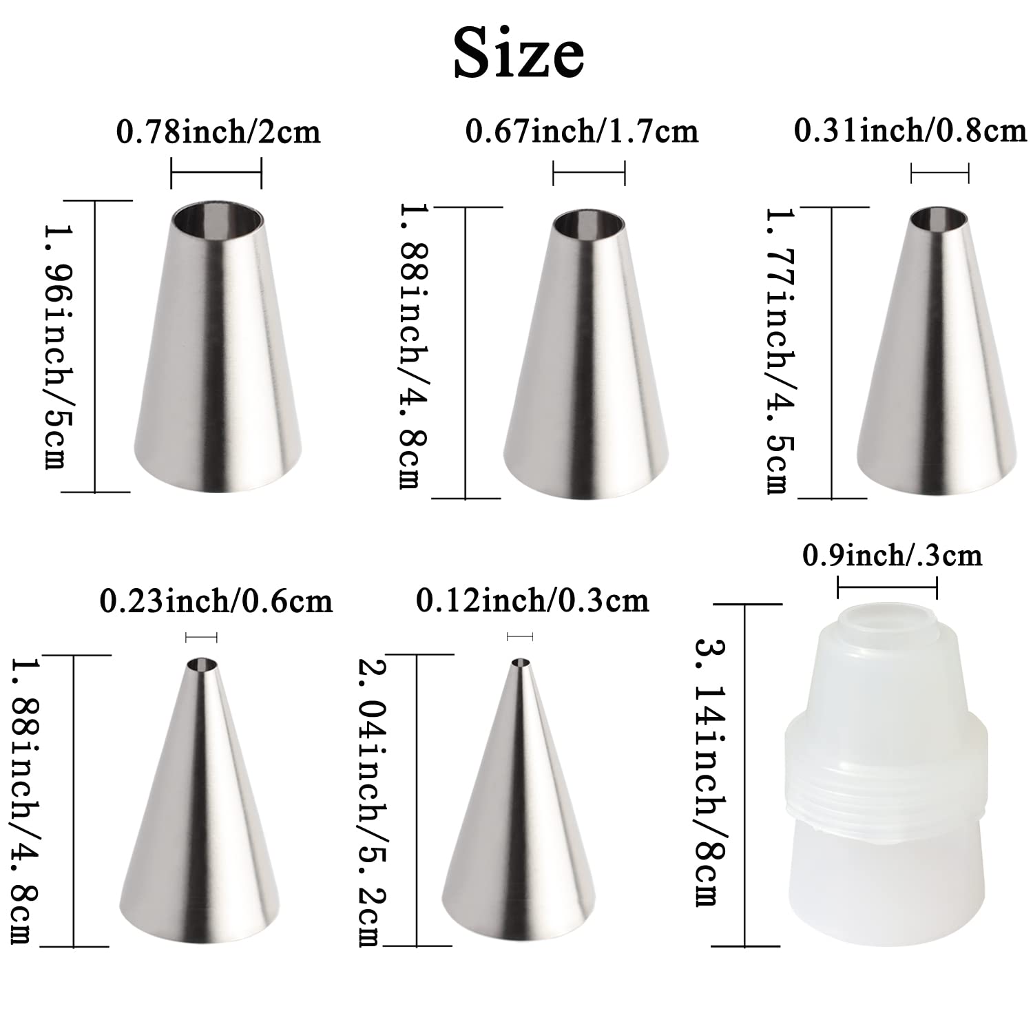 Large Round Piping Tip Set Of 5 With Reusable Couplers,Stainless Steel Pastry Tips Nozzles Tips For Pastry Fondant,Cake Decorati