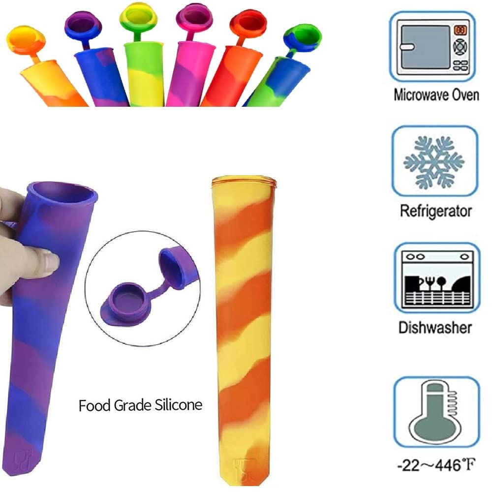 6Pcs Popsicles Molds,Reusable Baby Silicone Popsicle Molds Multi Colors Ice Cream Mold Tray Ice Froze With Lids For Diy Popsicle