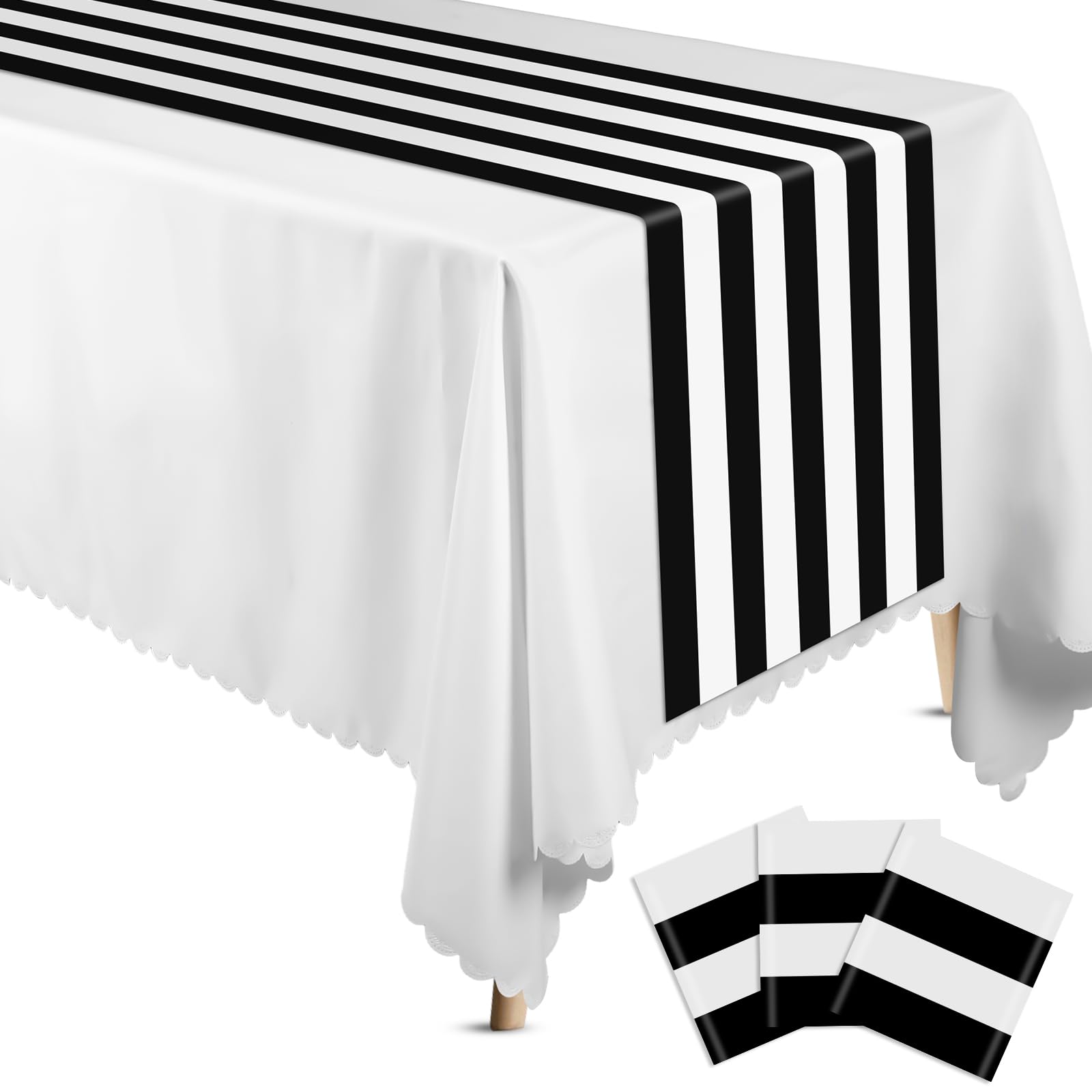 Peryiter 3 Pcs Black and White Striped Table Runner 14 x 108 Plastic Striped Table Runner Disposable Elegant Classic Decoratio