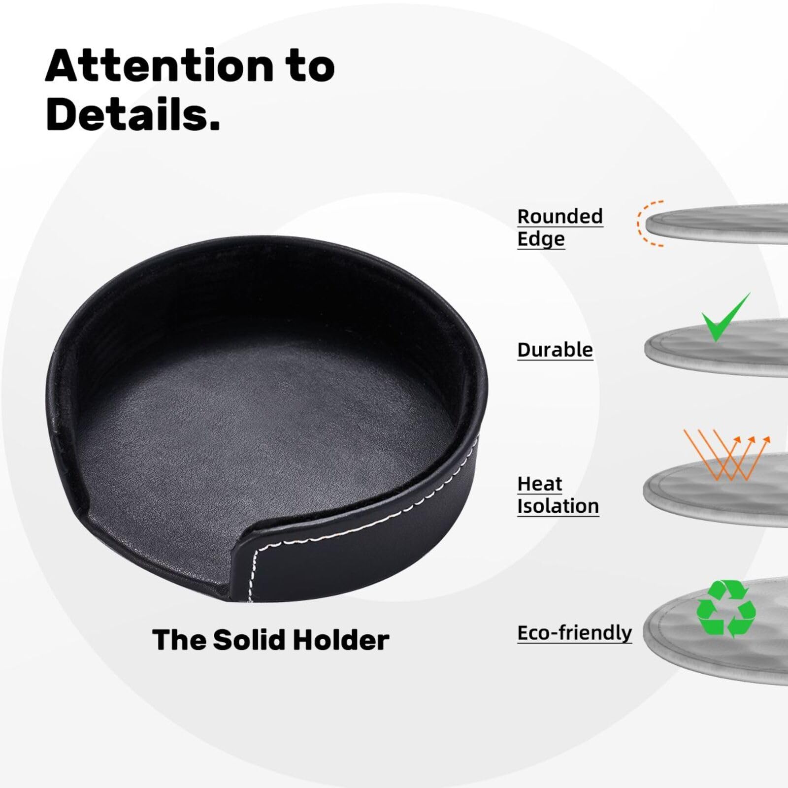 White Golf Ball Coasters For Drinks With Holder, Leather Coasters Set Of 6, Round Cups Mugs Mat Pad For Home Kitchen