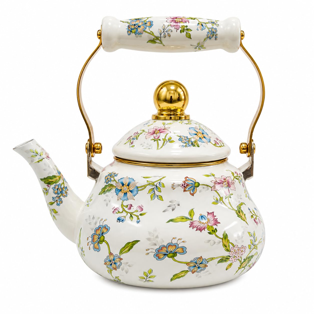 Perfect Home & Kitchen Enamel Tea Pot with Lid | Hot Water Kettle with HeatResistant Grip | Even Heat Retention | Wear & Corros