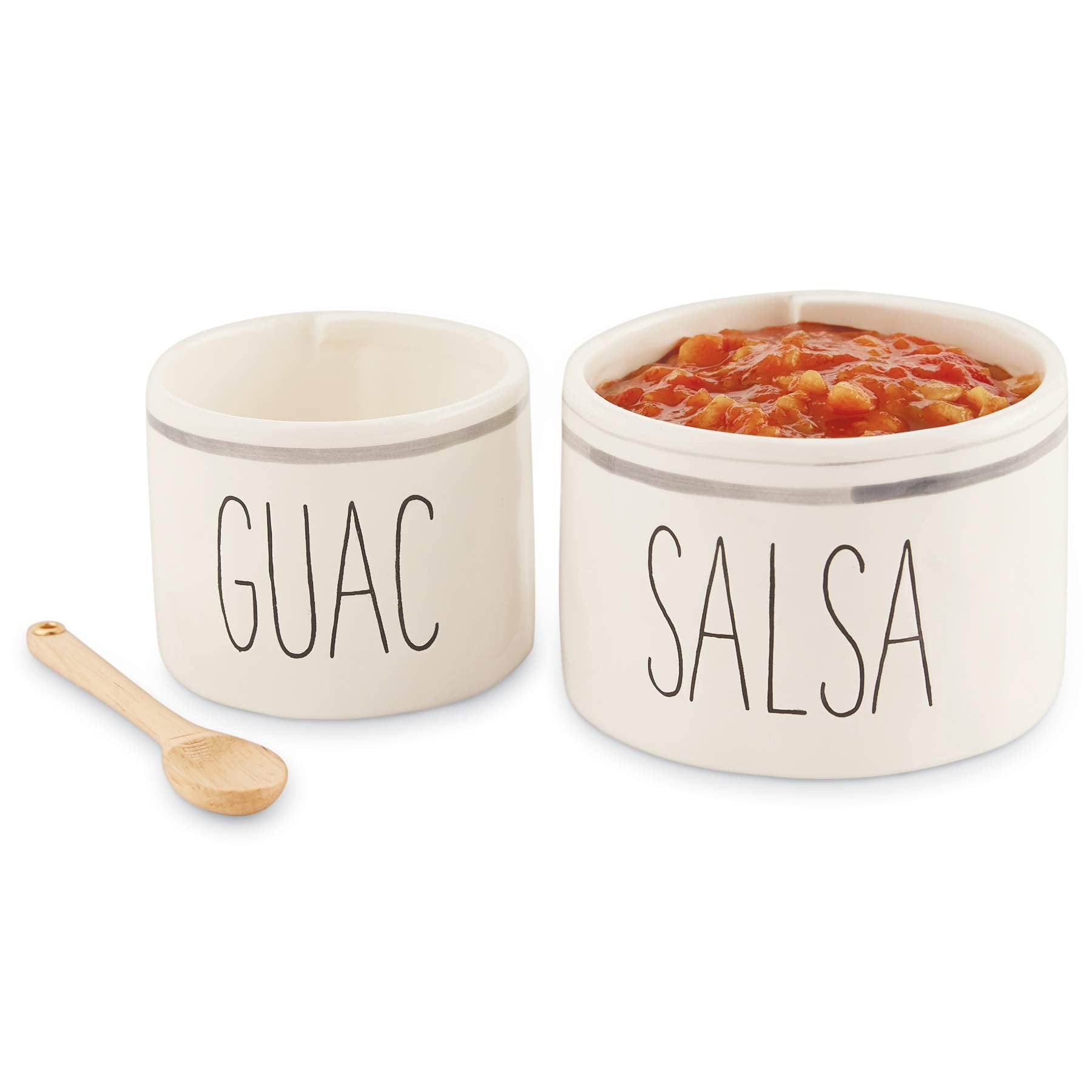 Mud Pie Salsa & Guac Bowl Set, White, Salsa 3'''' X 4 1/2'''' Dia | Guac 2 3/4'''' X 3 1/2'''' Dia | Spoon 5''''''