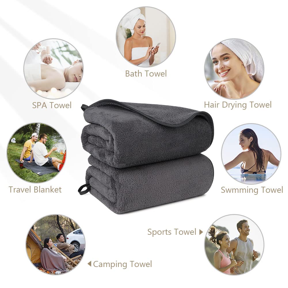 Orighty Bath Towel Set Pack of 4(27?? x 54??) - Soft Feel Bath Towel Sets  Highly Absorbent Microfiber Towels for Body  Quick Drying  Microfiber Bath Towels for Sport  Yoga  SPA  Fitness - Grey