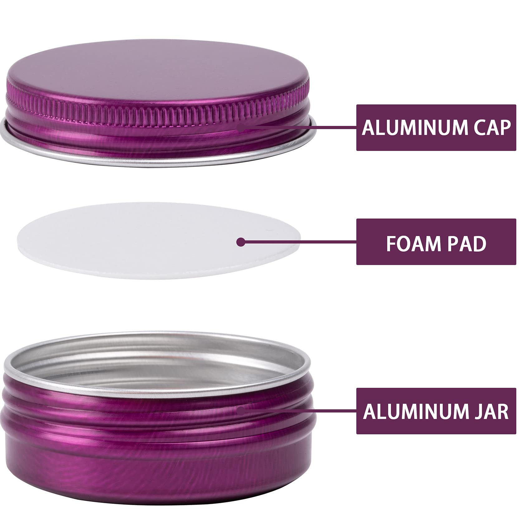 1 Oz / 30Ml Screw Top Aluminum Tin Jar With Screw Lid And Blank Labels (Purple - Pack Of 32)