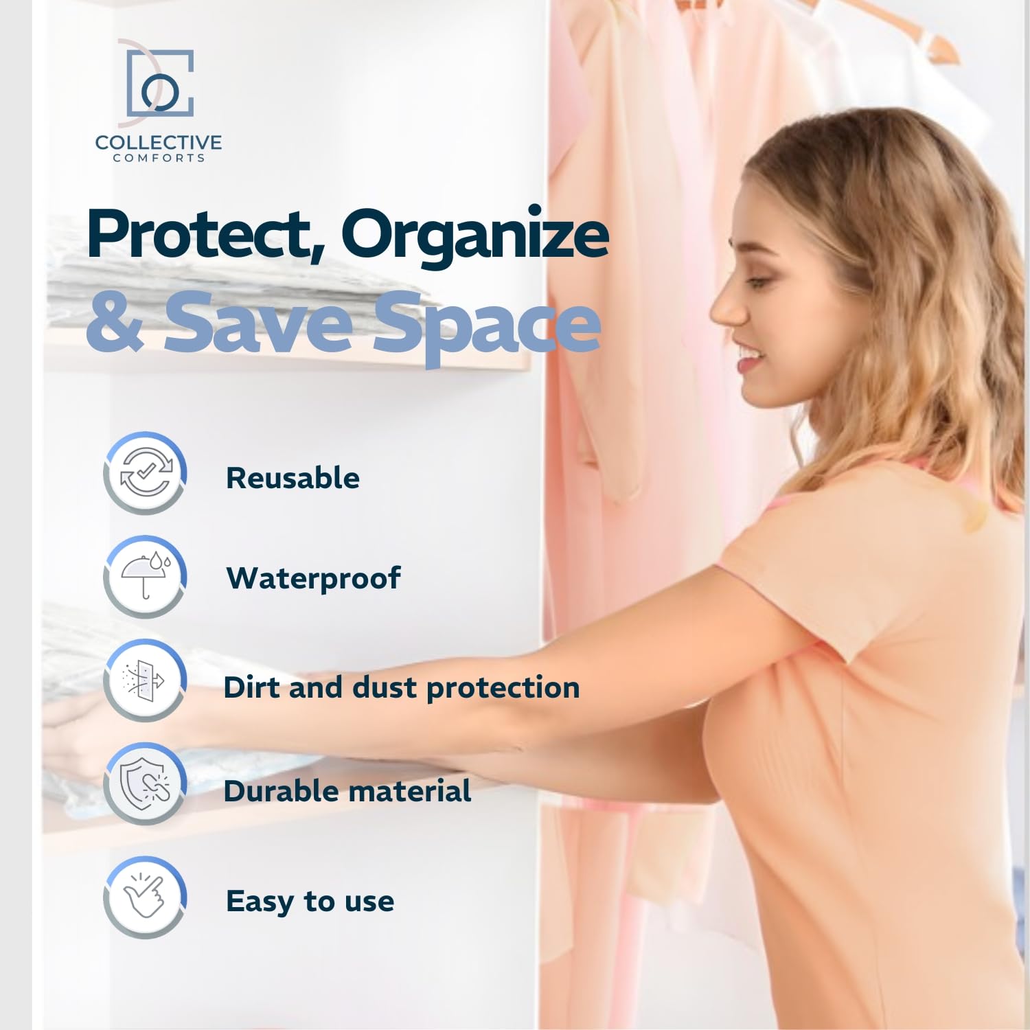 8 Pack Xxl Jumbo Vacuum Storage Bags - Vacuum Seal Bags For Clothing, Bedding, Blankets - Comforter And Pillow Storage - Space S