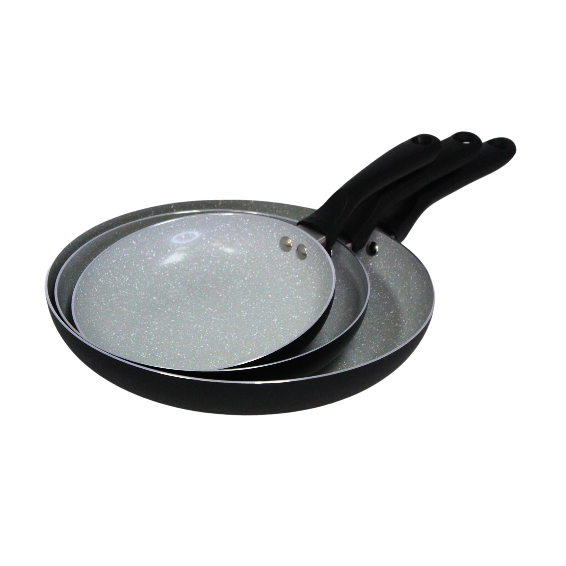 Imusa Nonstick Ceramic Cookware Set 3Piece 8In/9.5In/12In, With StayCool Handles, Aluminum, Black