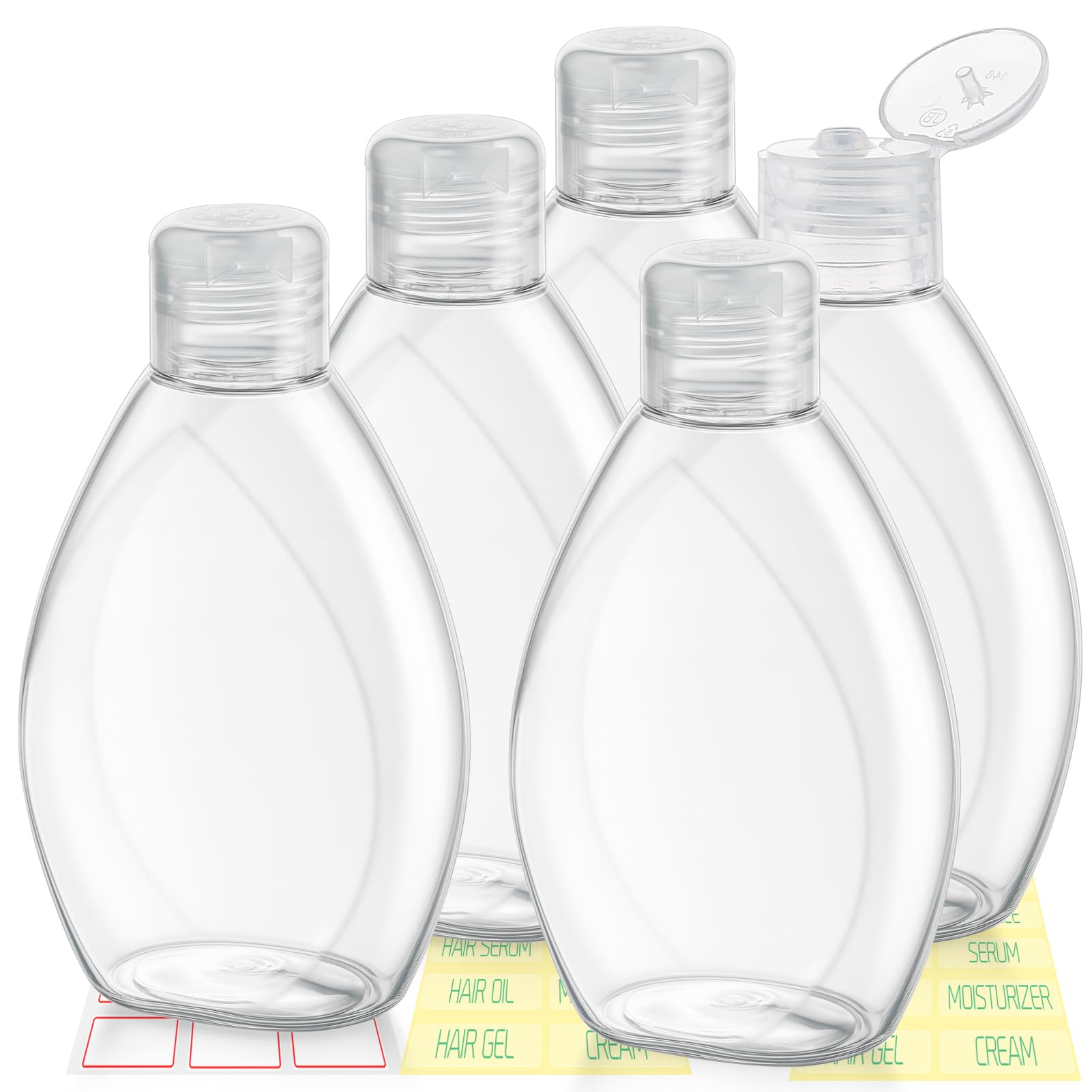 Wowang Travel Shampoo and Conditioner Bottles 6.9oz 5 Pack Leak Proof Plastic Squeeze Bottles with Flip Cap Refillable Toiletry 