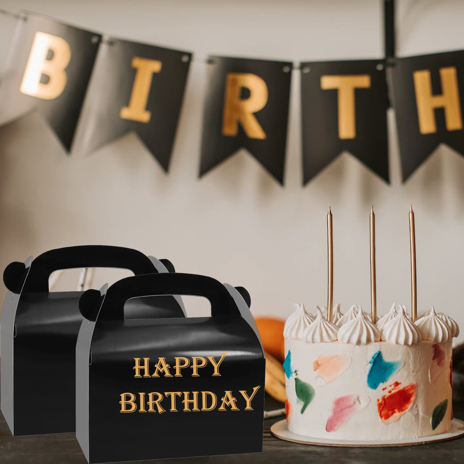 Oletx 30-Pack Black Party Favor Treat Boxes, Goodie Boxes, Gable Paper Gift Boxes With Handles. Perfect For Birthday, Baby Showe