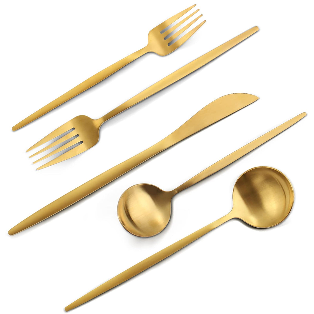 Matte Gold Silverware Set, Vanvro 40-Piece Stainless Steel Flatware Set, Satin Finish Tableware Cutlery Set, Service For 8, Home