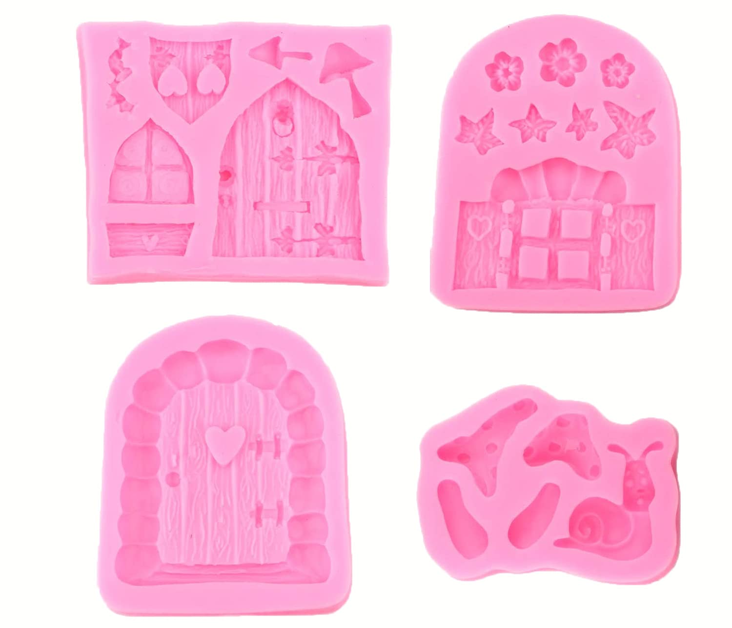 Set Of 4 Enchanted Vintage Fairy Garden Fairy Gnome Home Door Snail Silicone Molds For Fondant Candy Making Chocolate Mold Desse