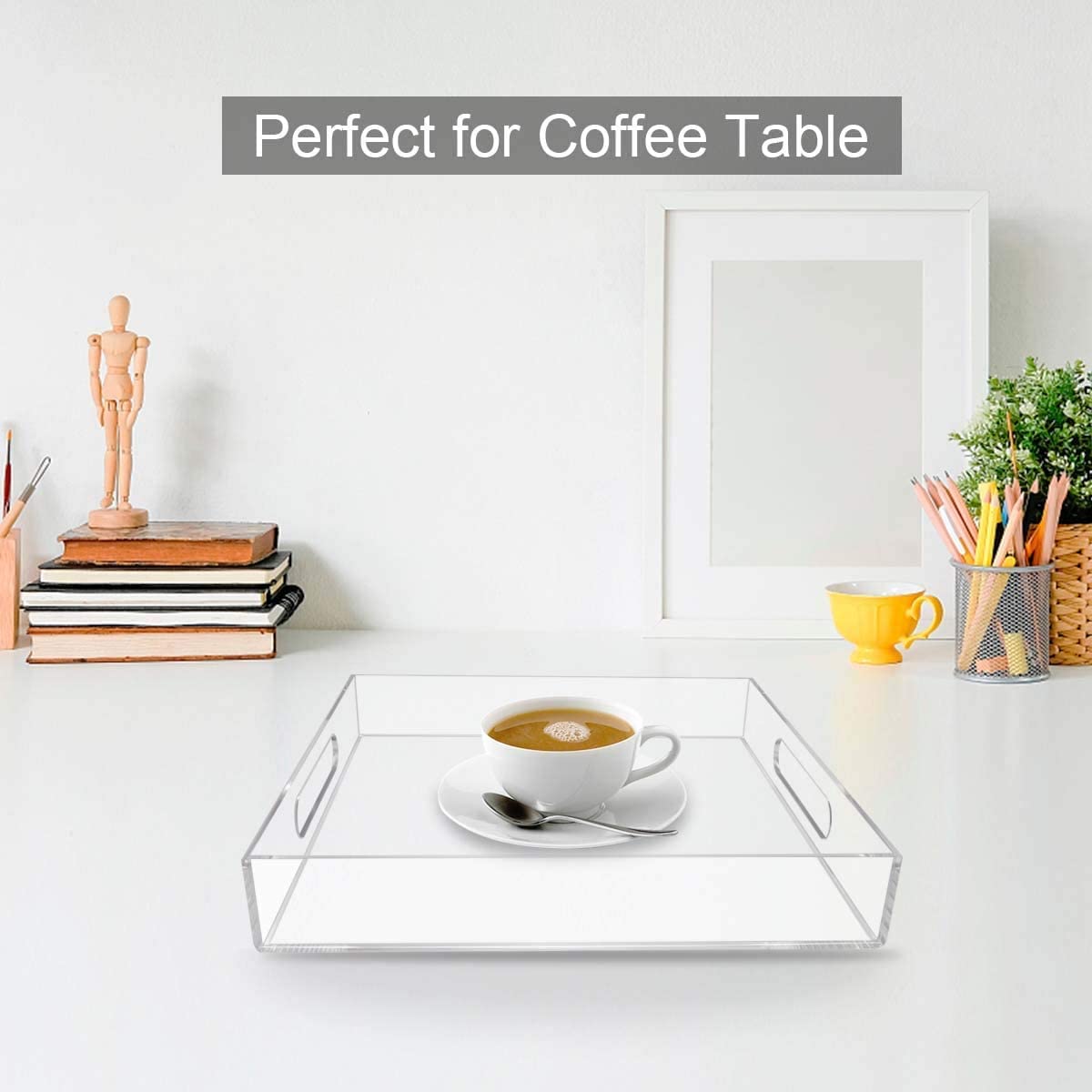 Niubee Acrylic Serving Tray 16X20 Inches -Spill Proof- Clear Decorative Tray Organiser For Ottoman Coffee Table Countertop With