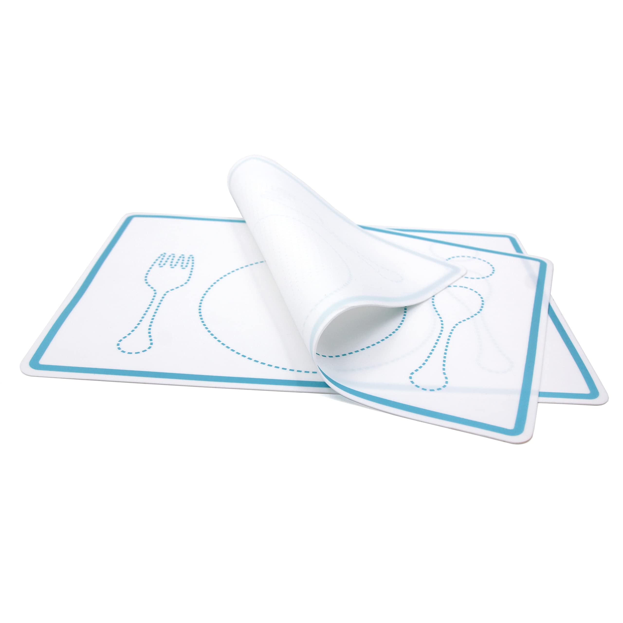 Kiddison Silicone Montessori Placemat For Kids Set Of 2, 12.6 X 9.1 Inches (White And Blue)