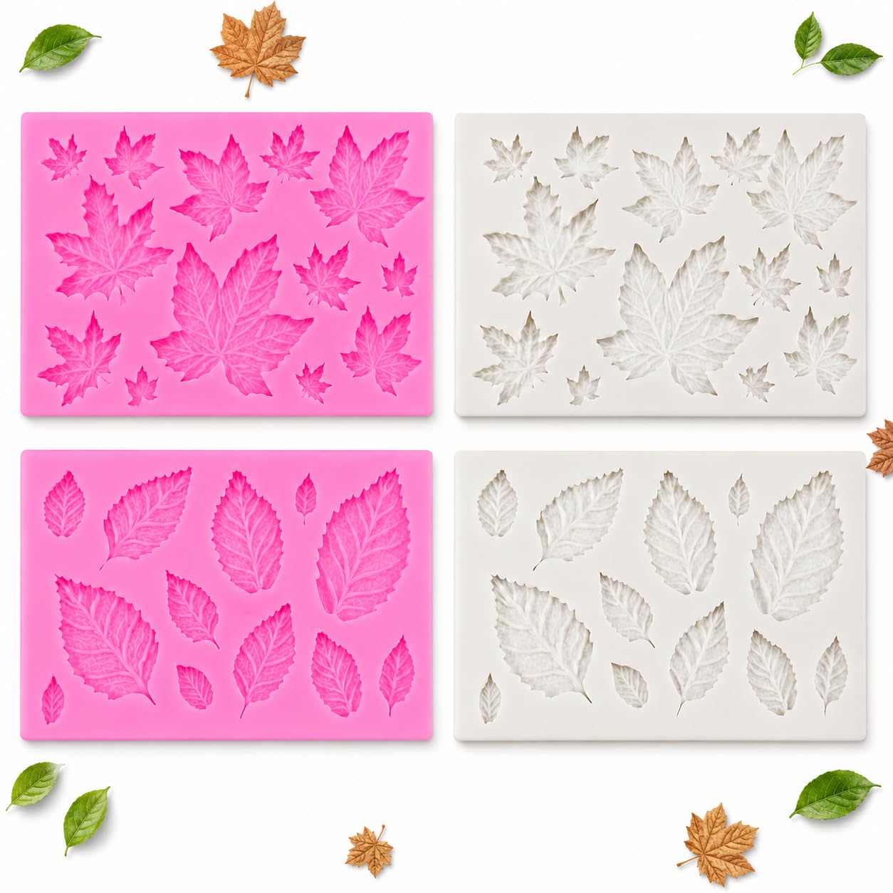 4 Pcs Autumn Silicone Molds Maple Leaf Tray Chocolate Resin Craft Tool