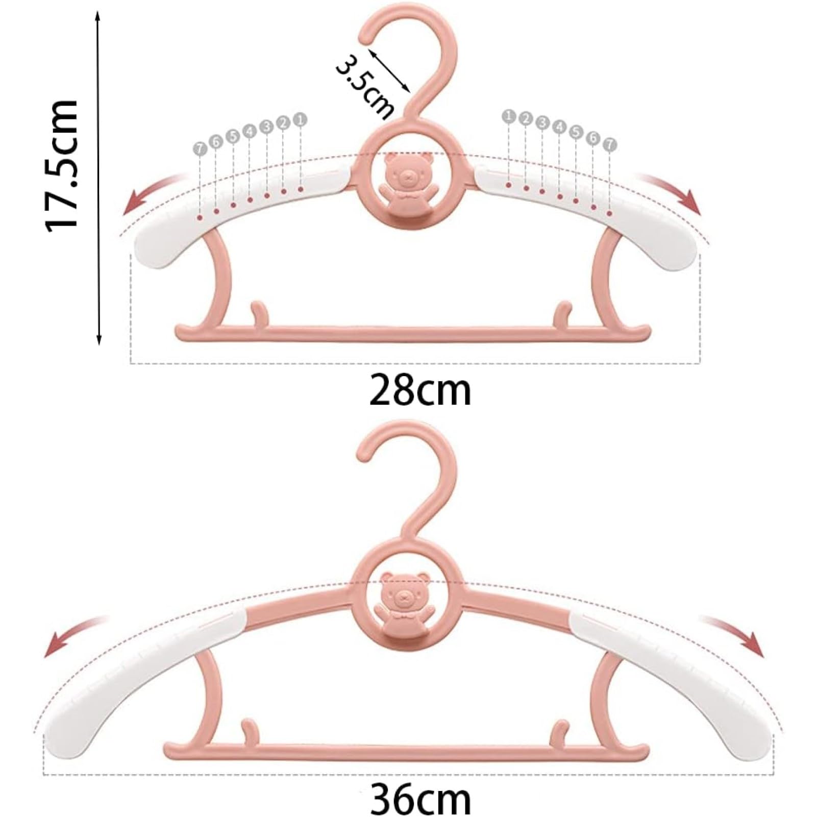 Hgyze Kid Hangers For Closet 50Pcs, Pink Infant Clothes Hanger 11-14'' Adjustable Plastic Baby Coat Hangers With Bear Hook, Non-