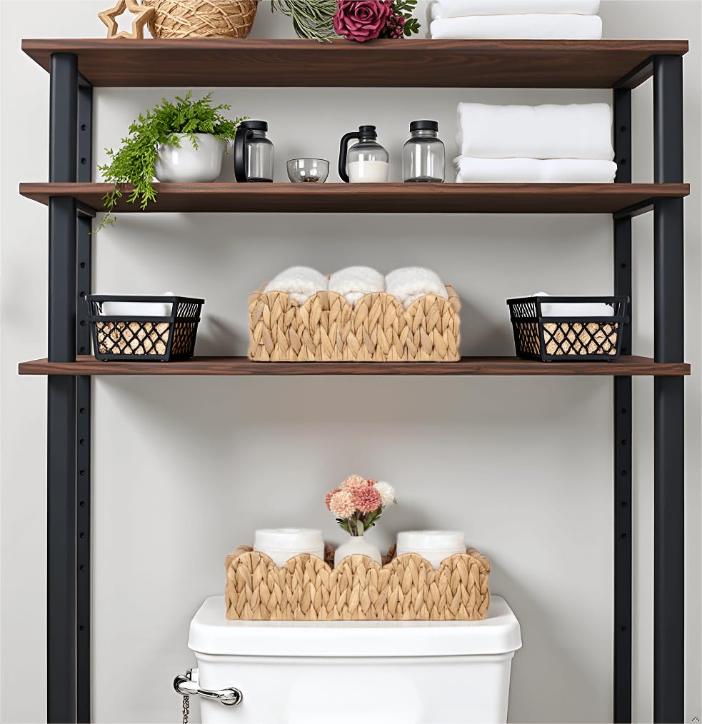 Kriitools Scalloped Decorative Toilet Paper Storage Basket, Wicker Rattan Farmhouse Rustic Home Decor Basket for Shelves Pantry